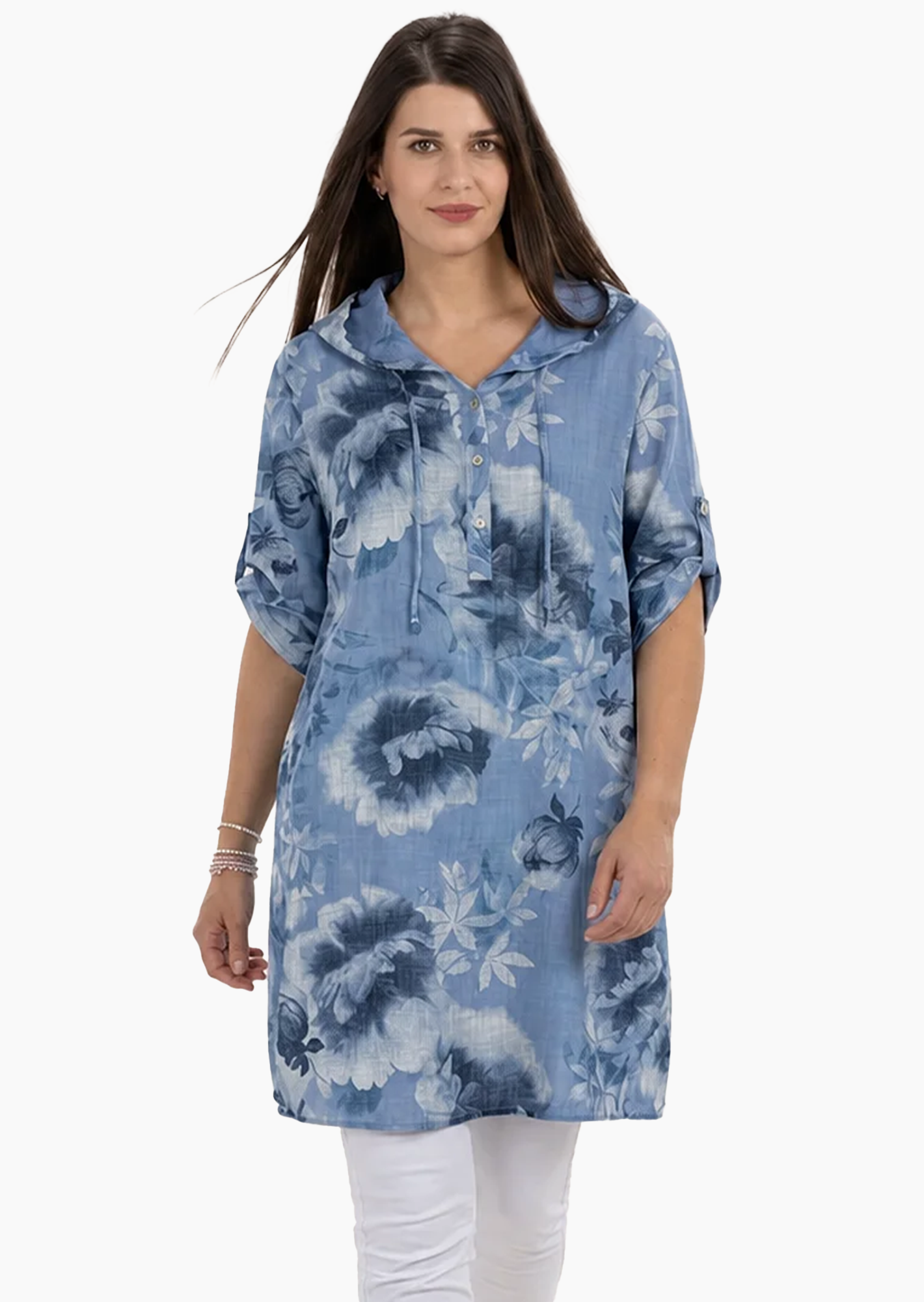 Hemdkleid mit Kapuze, blue