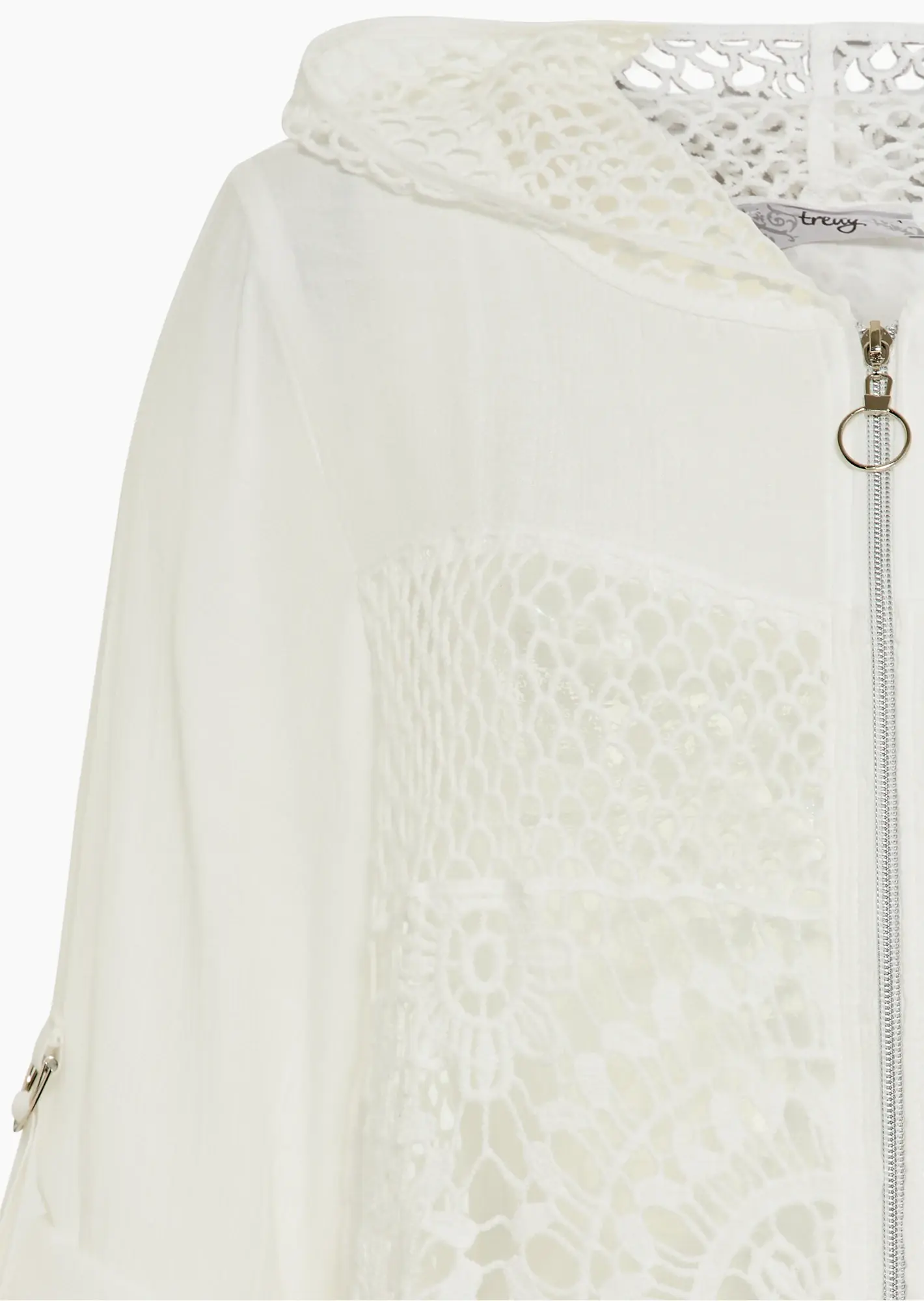 Bluse im Häkelstyle mit Reißverschluss, weiß