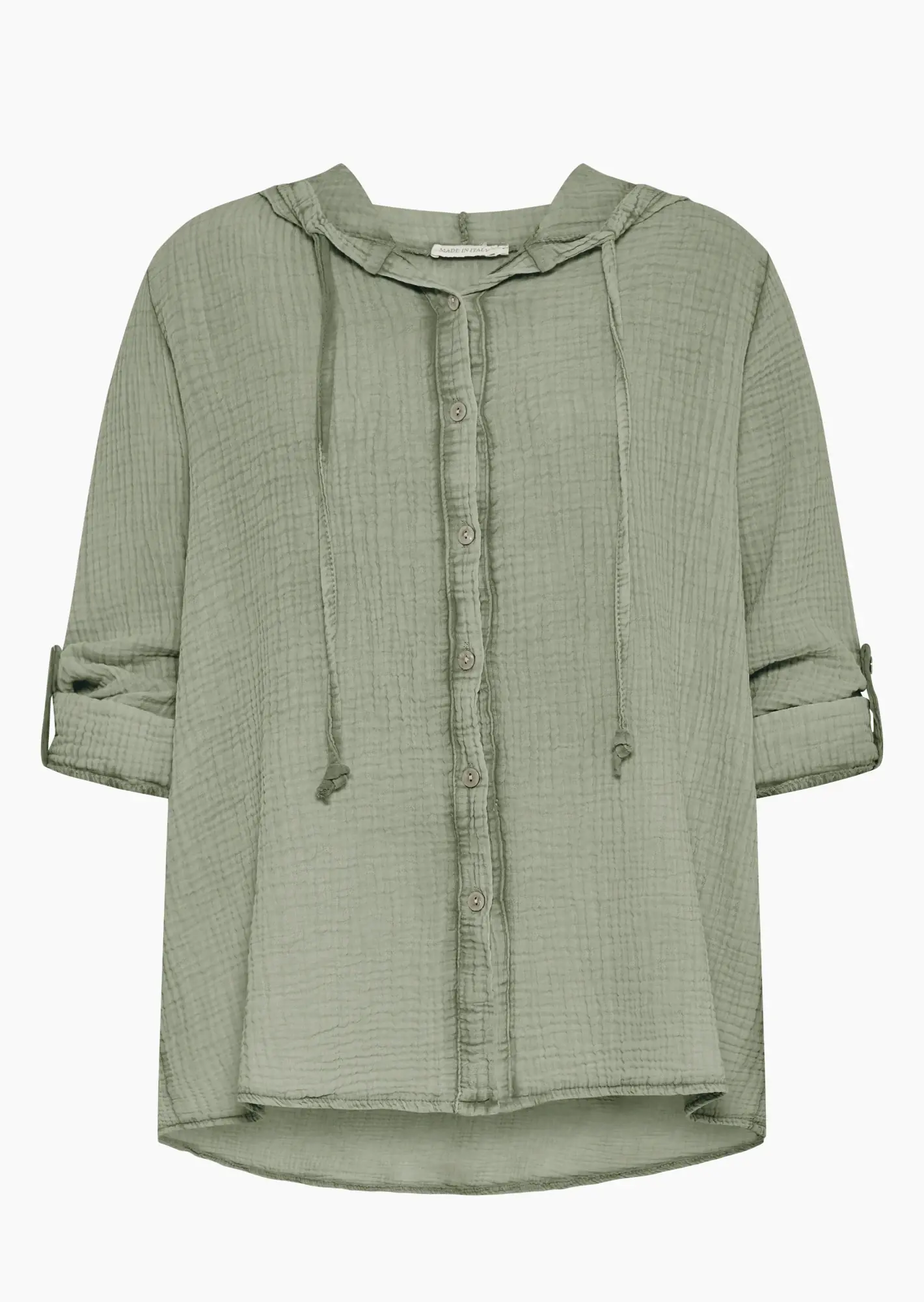 Musselin-Bluse mit Kapuze, salbei