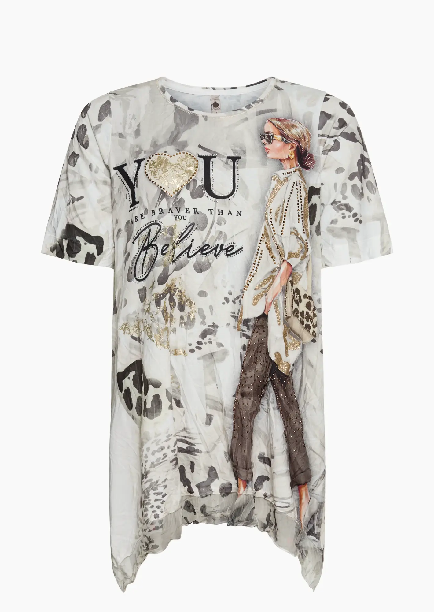 Shirt im Lagen-Look mit Print & Glitzer, crema