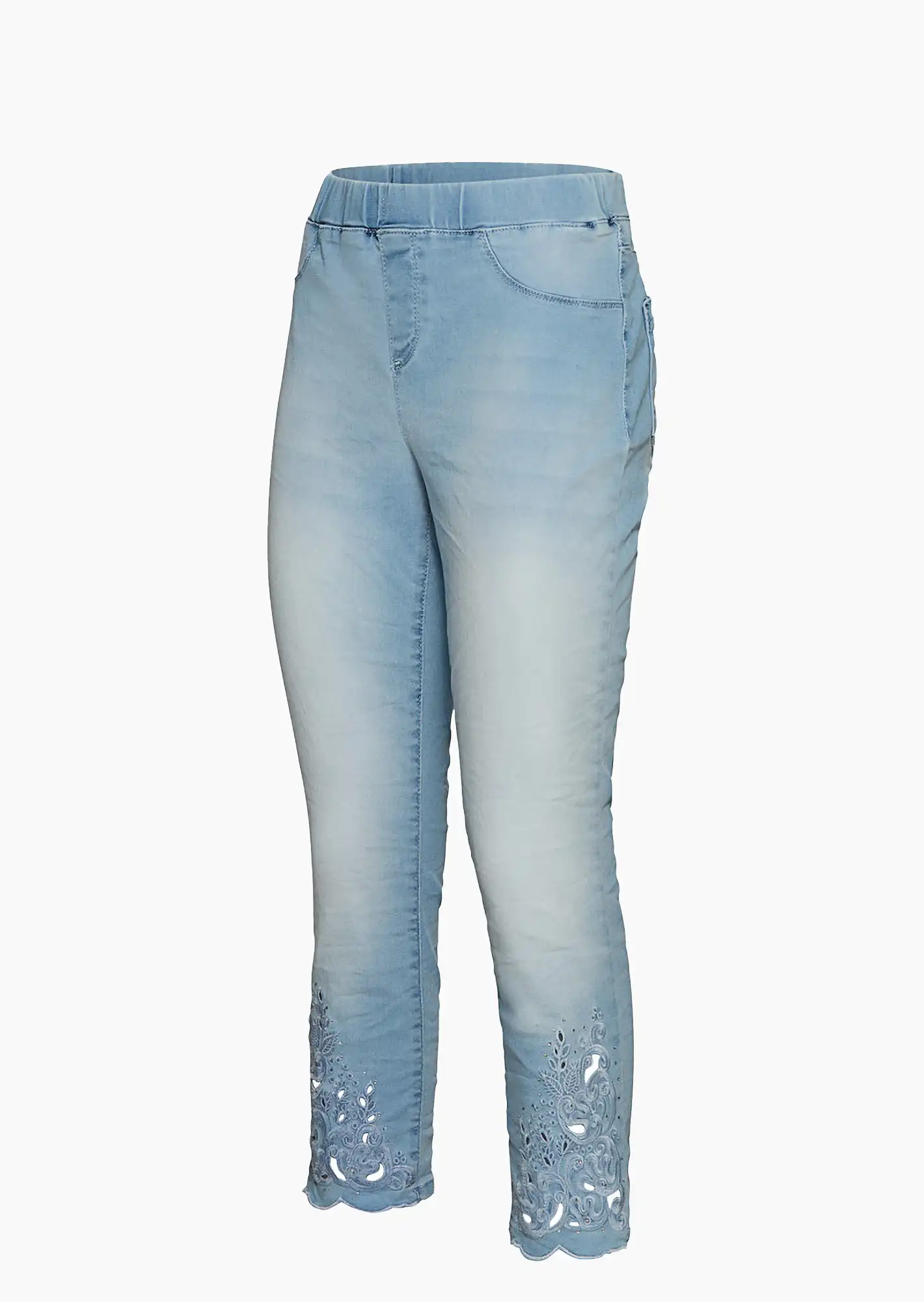 Jeggings floral, light blue denim