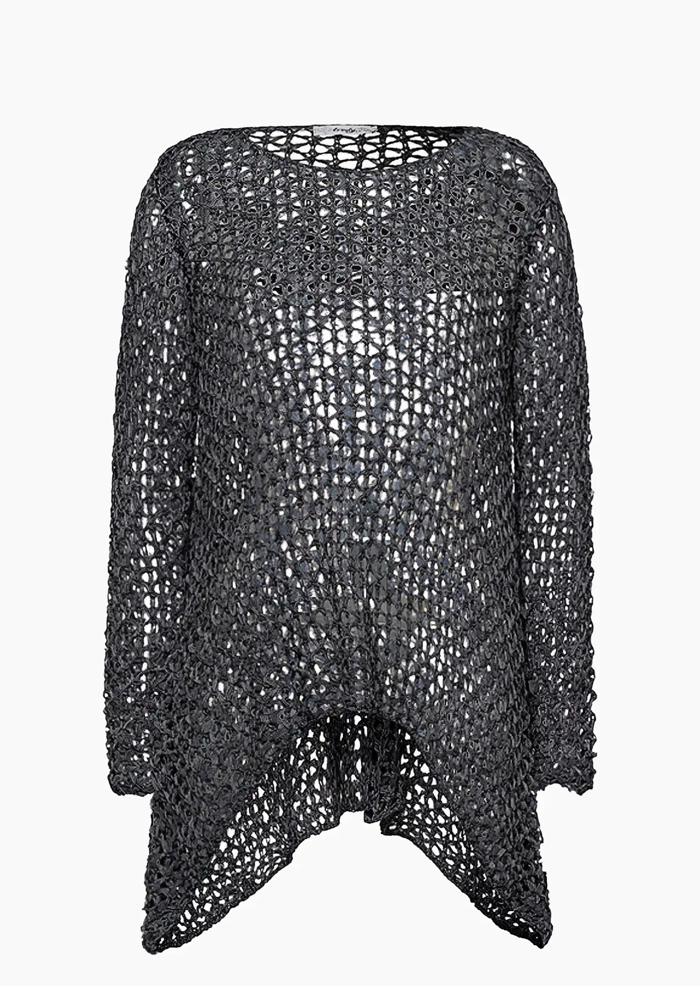 Pullover in Lochstrick, schwarz-melange