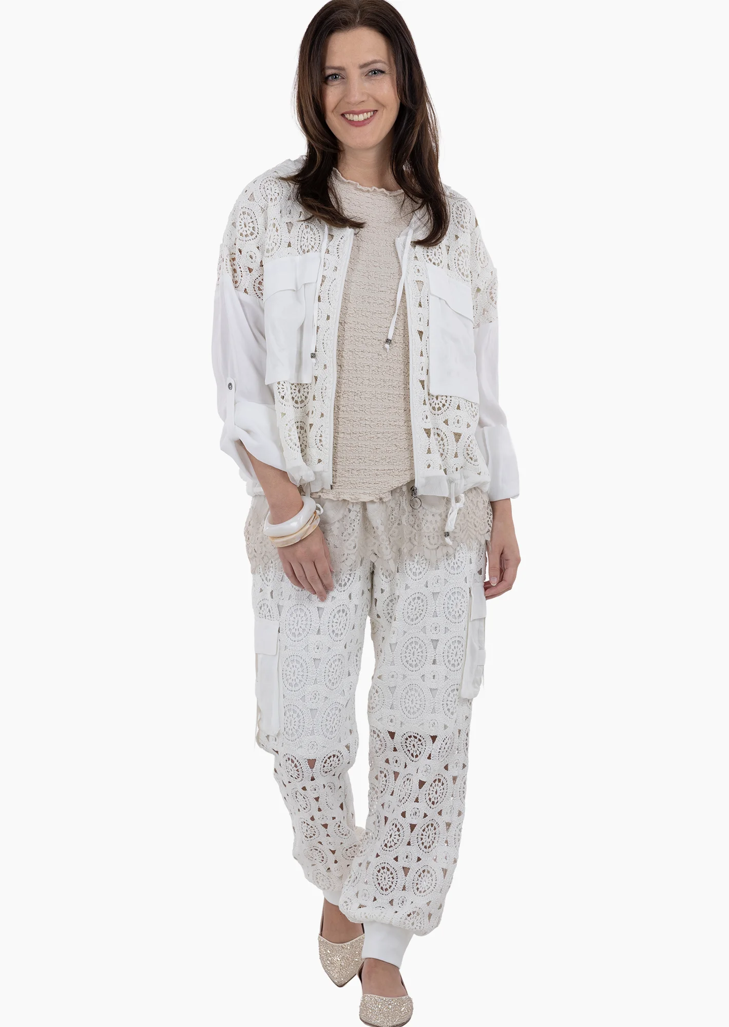 Jacke im Alloverhäkeldesign, weiß