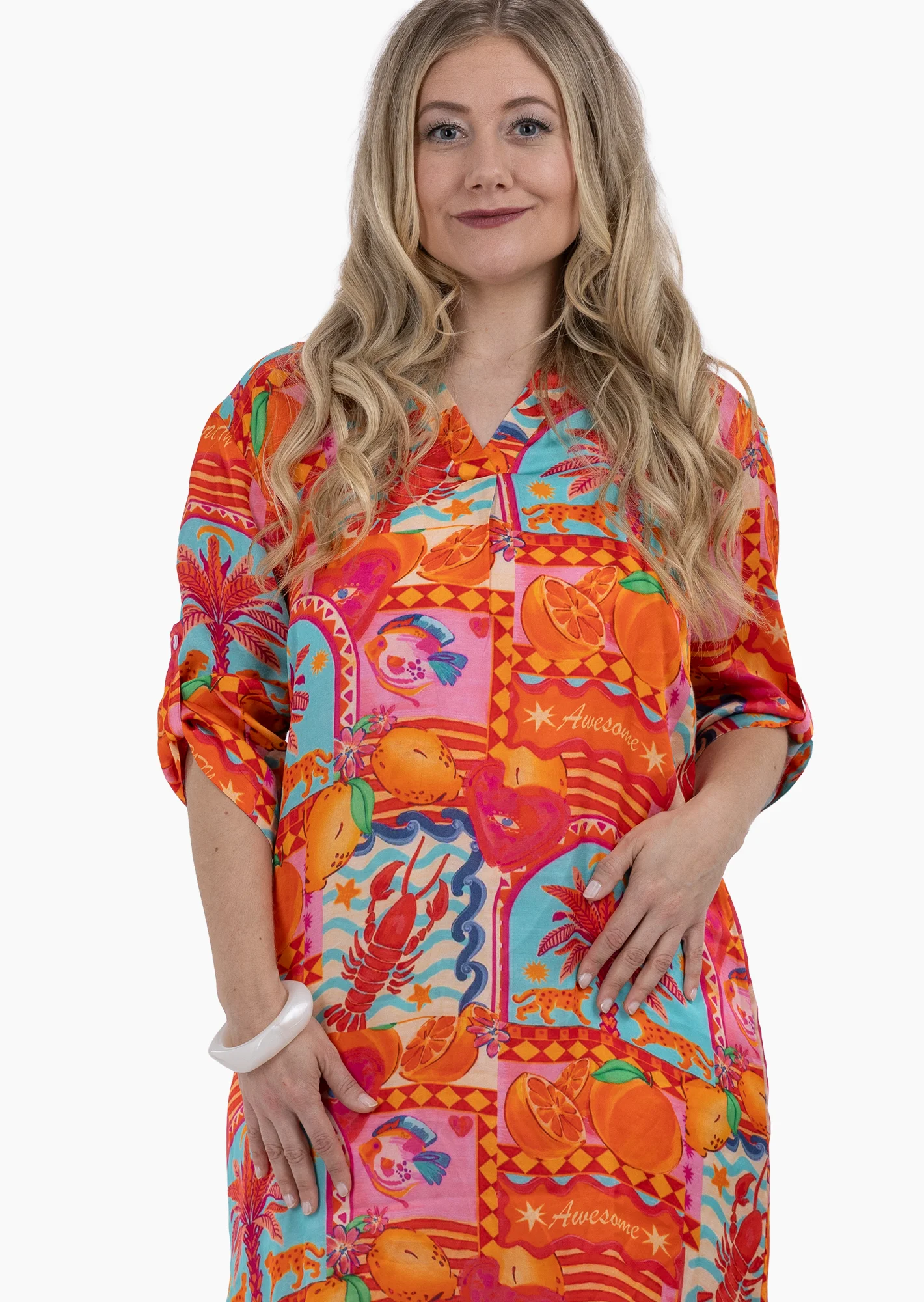 Kleid aus Viskose-Satin, orange