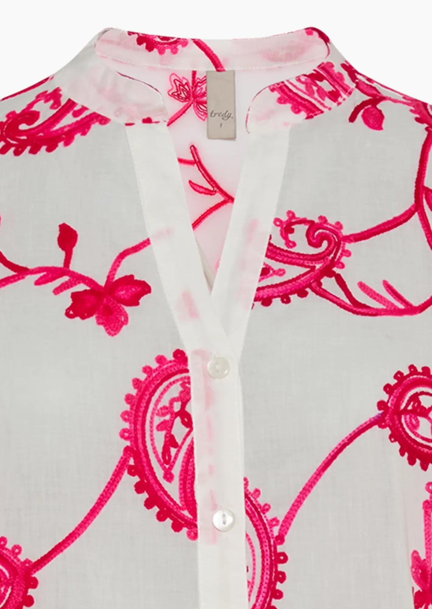 Bluse mit Stickerei, weiß-pink