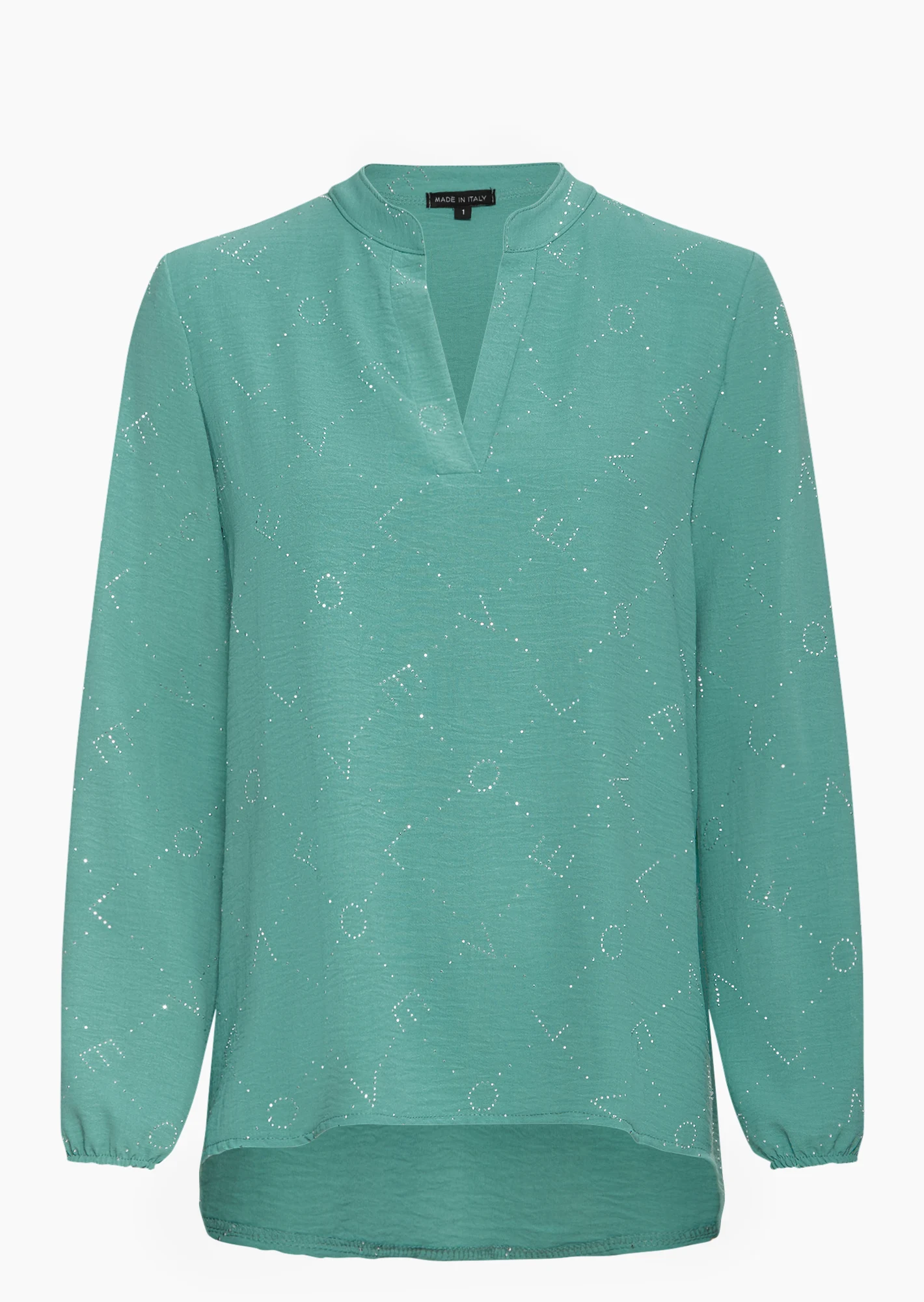 Bluse mit dekorativen Ziersteinen, misty green