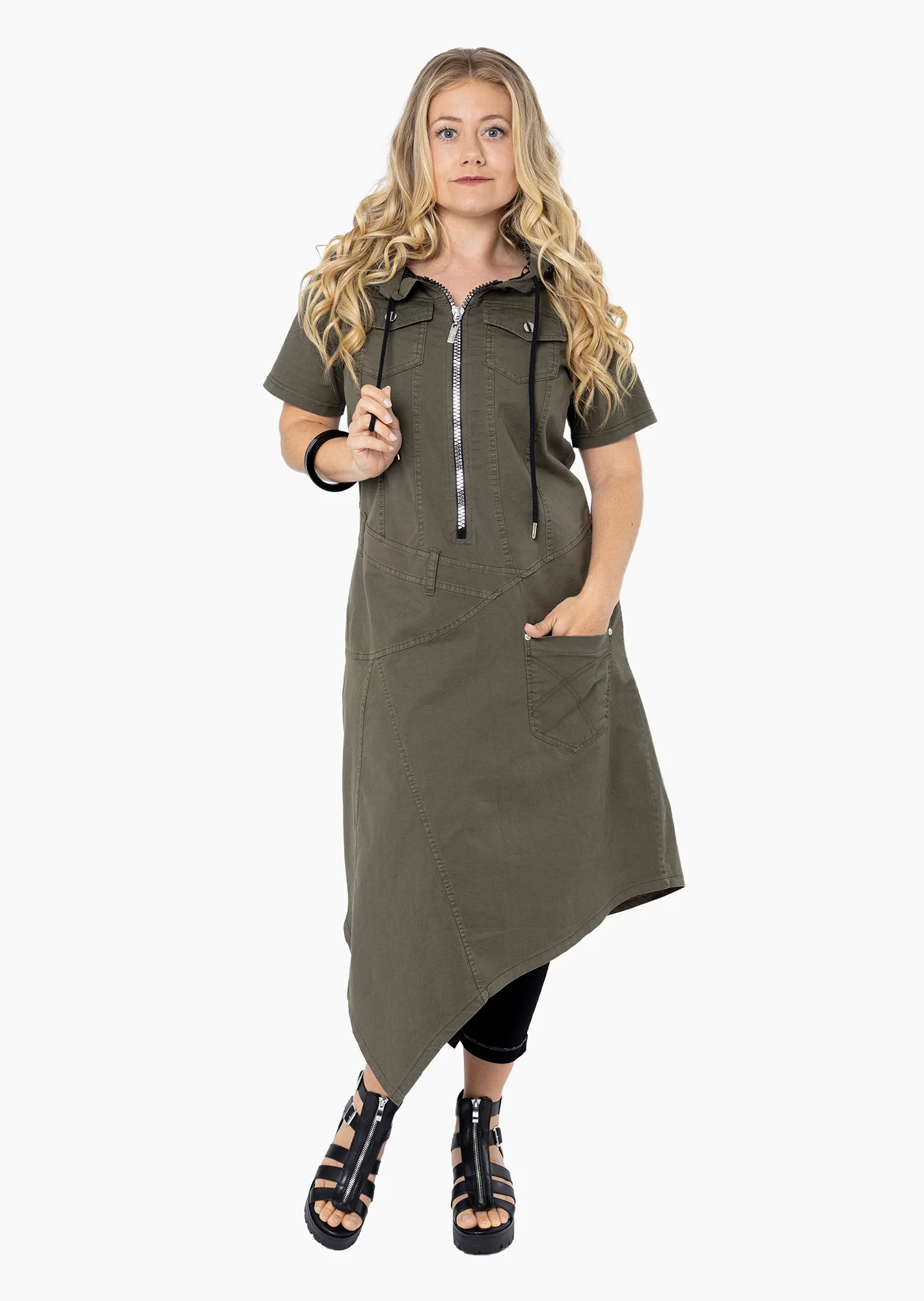 Hemdkleid mit Highlights, oliv