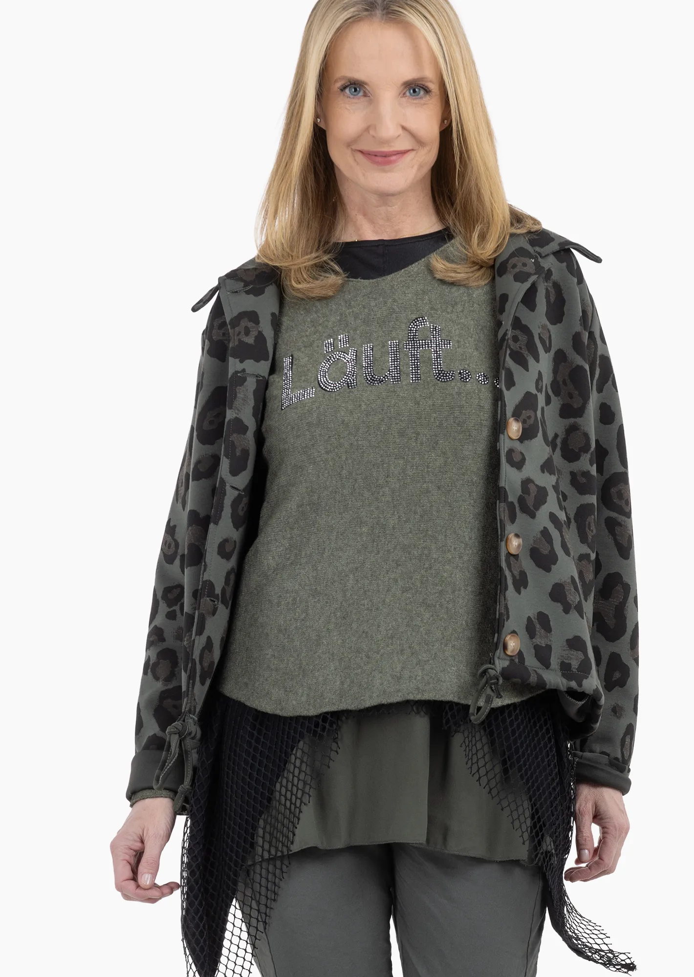 Sweatjacke im Leo-Style, khaki