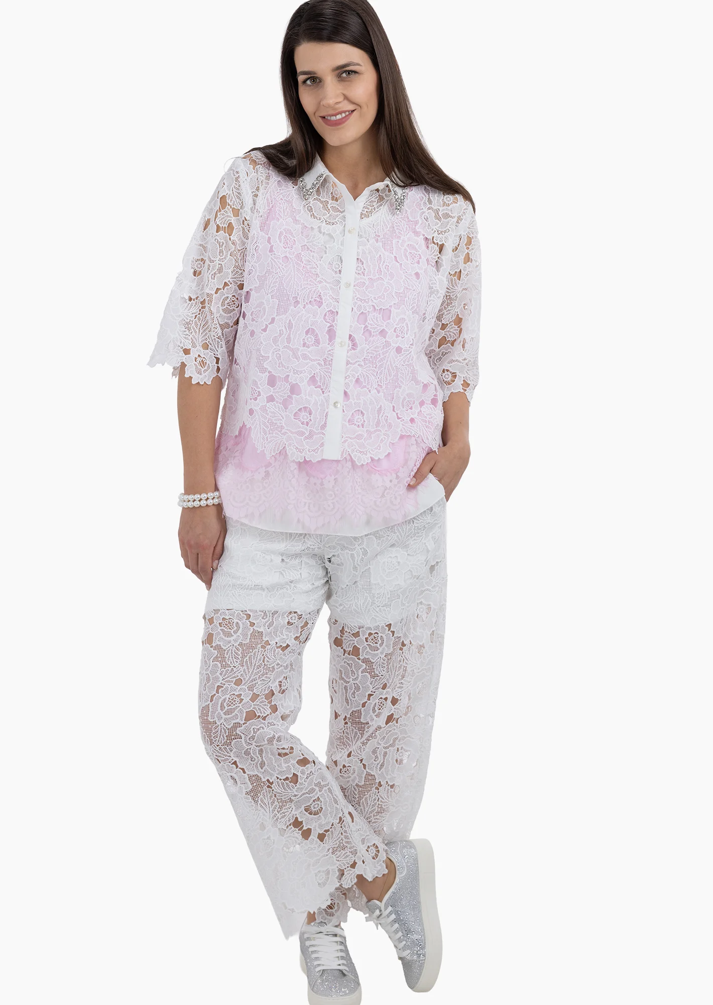 Wide Leg Spitzenhose, offwhite