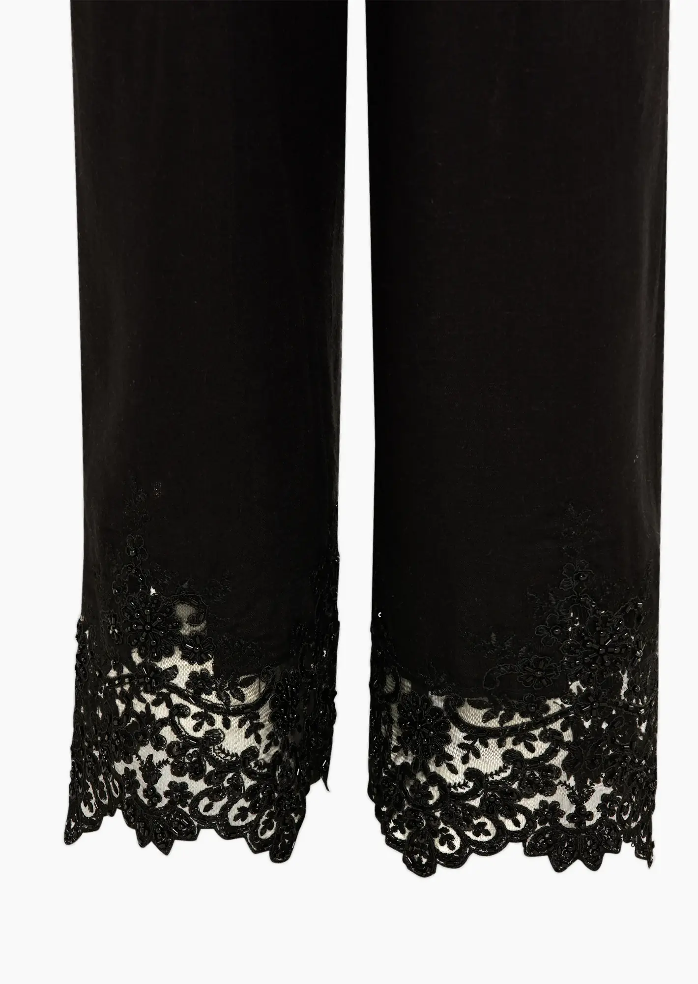 Jumpsuit im Leinenmix mit Spitze, schwarz