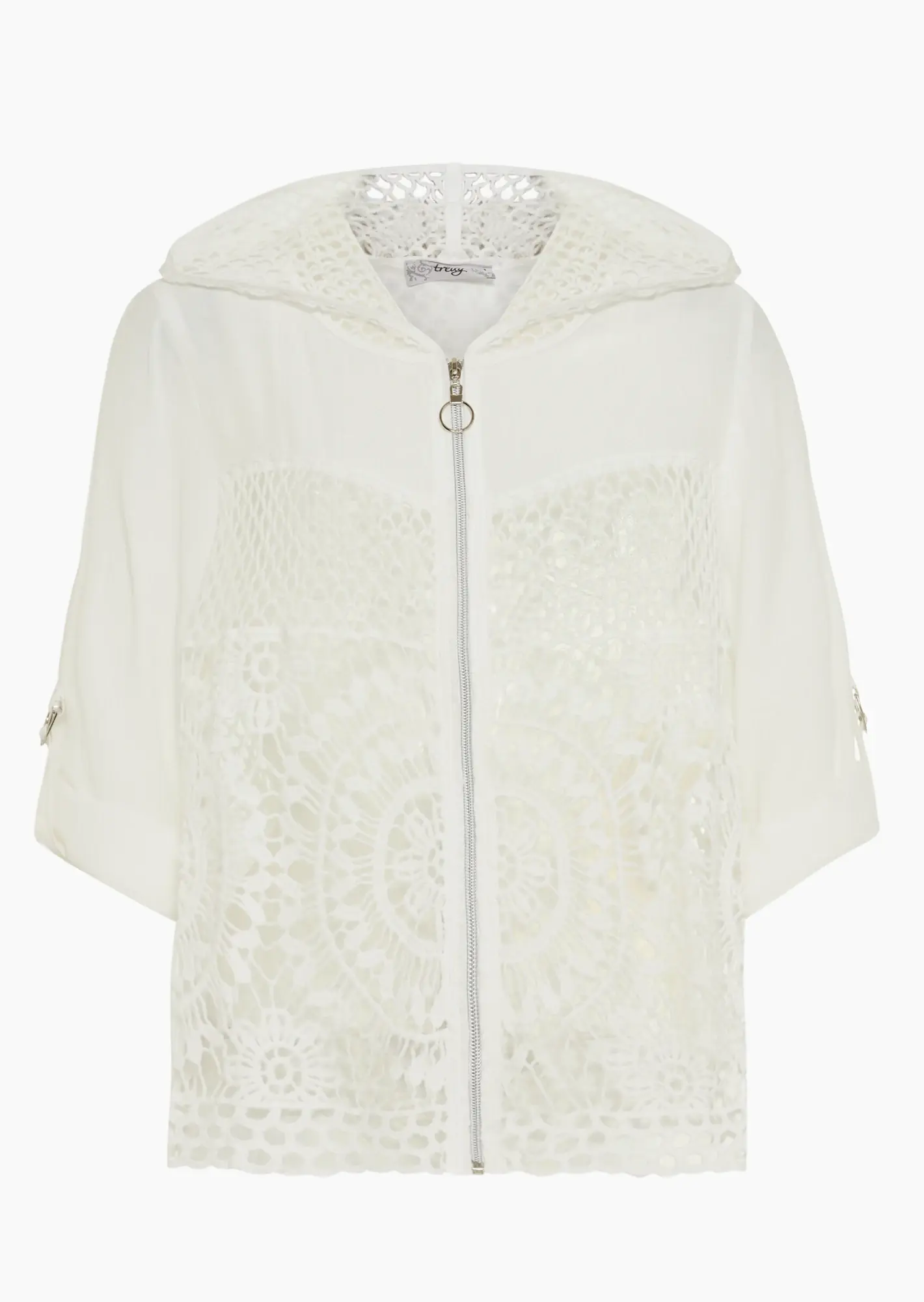 Bluse im Häkelstyle mit Reißverschluss, weiß