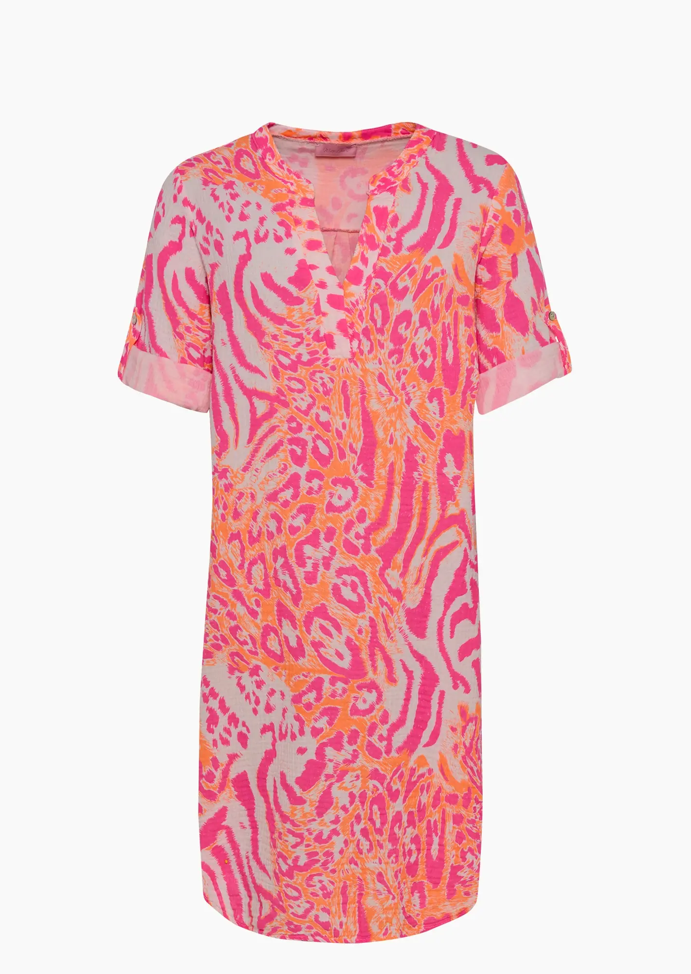 Musselinkleid im Animalprint, neonpink