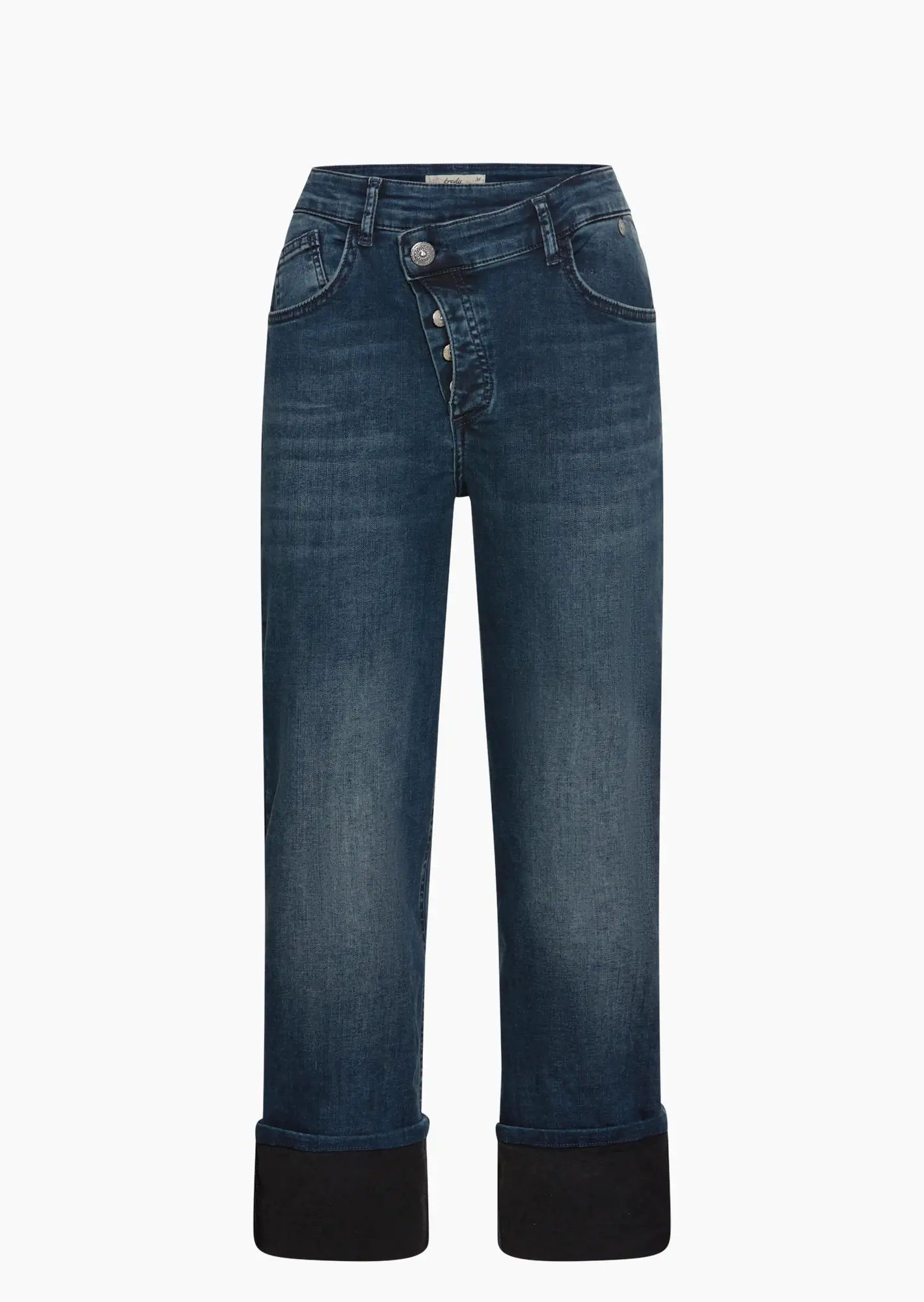 Wide Leg Jeans mit Umschlag, blue black denim