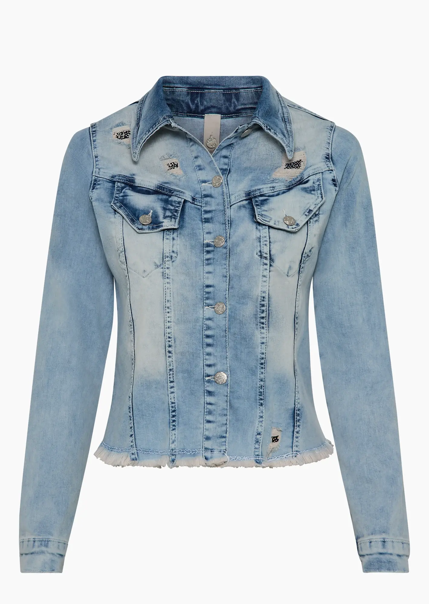 Jeansjacke mit destroyed Details, bleached denim