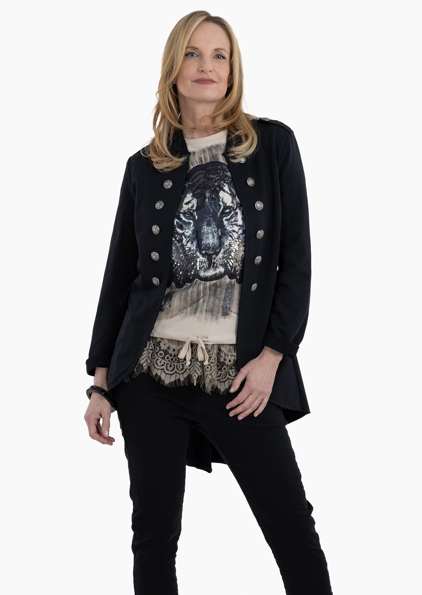 Blazer im Military-Style, schwarz