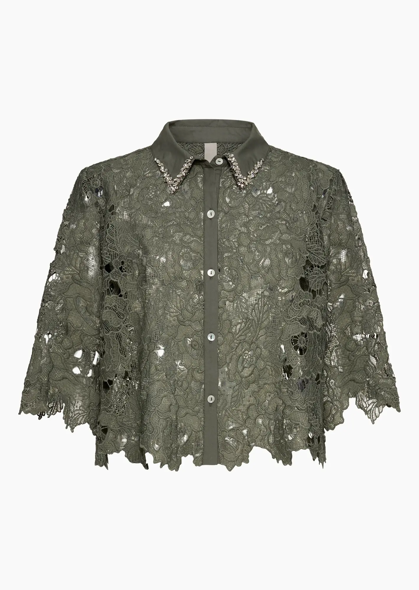 Bluse im Alloverspitzendesign, khaki
