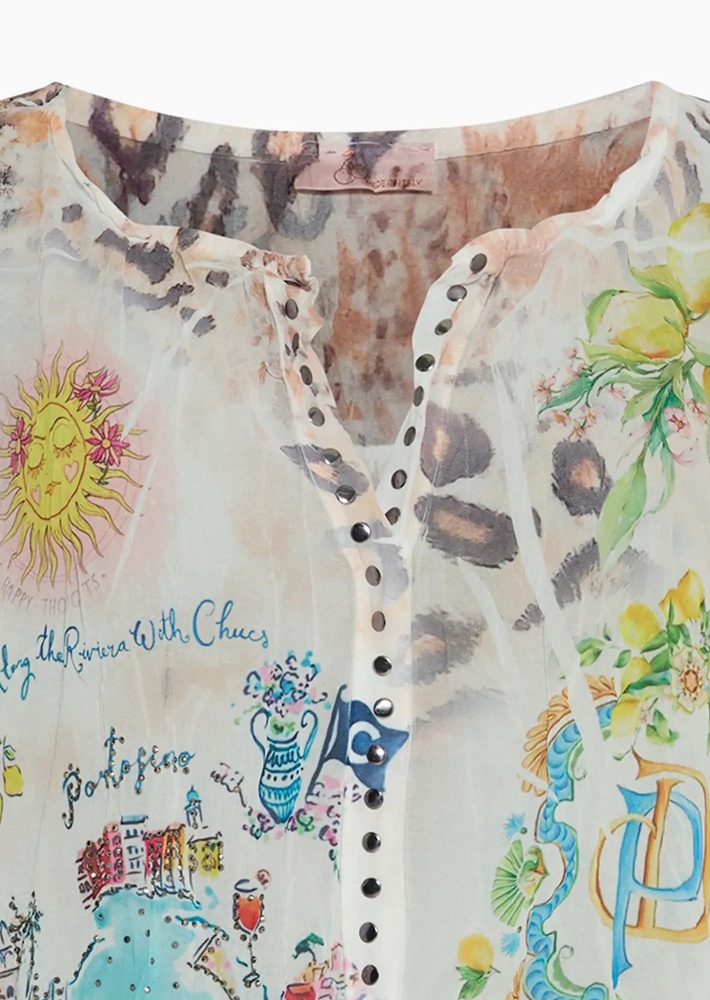 Bluse mit sommerlichem Print & Animaldetails, bunt