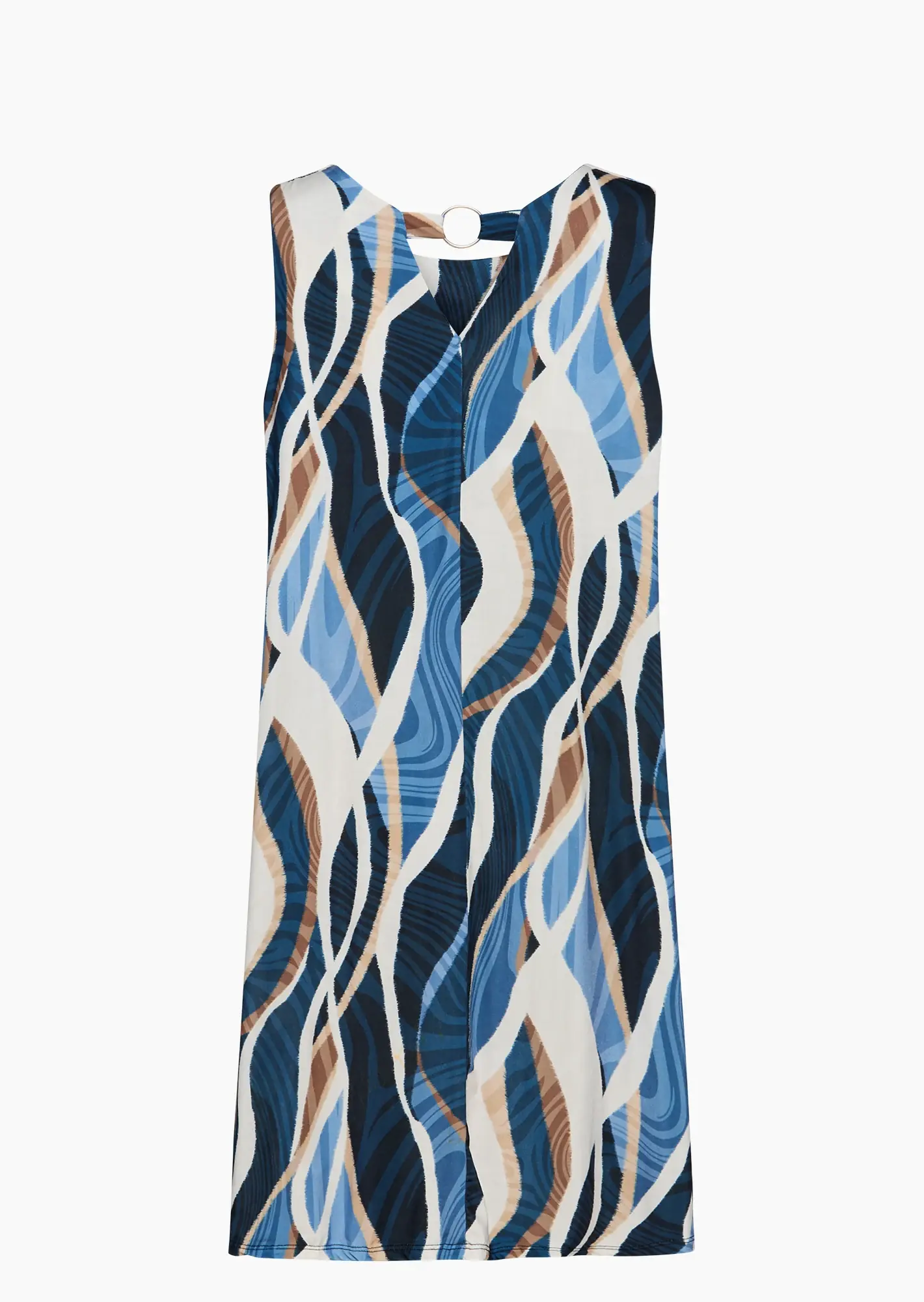 Fließendes Midi-Kleid mit Zierring, navy