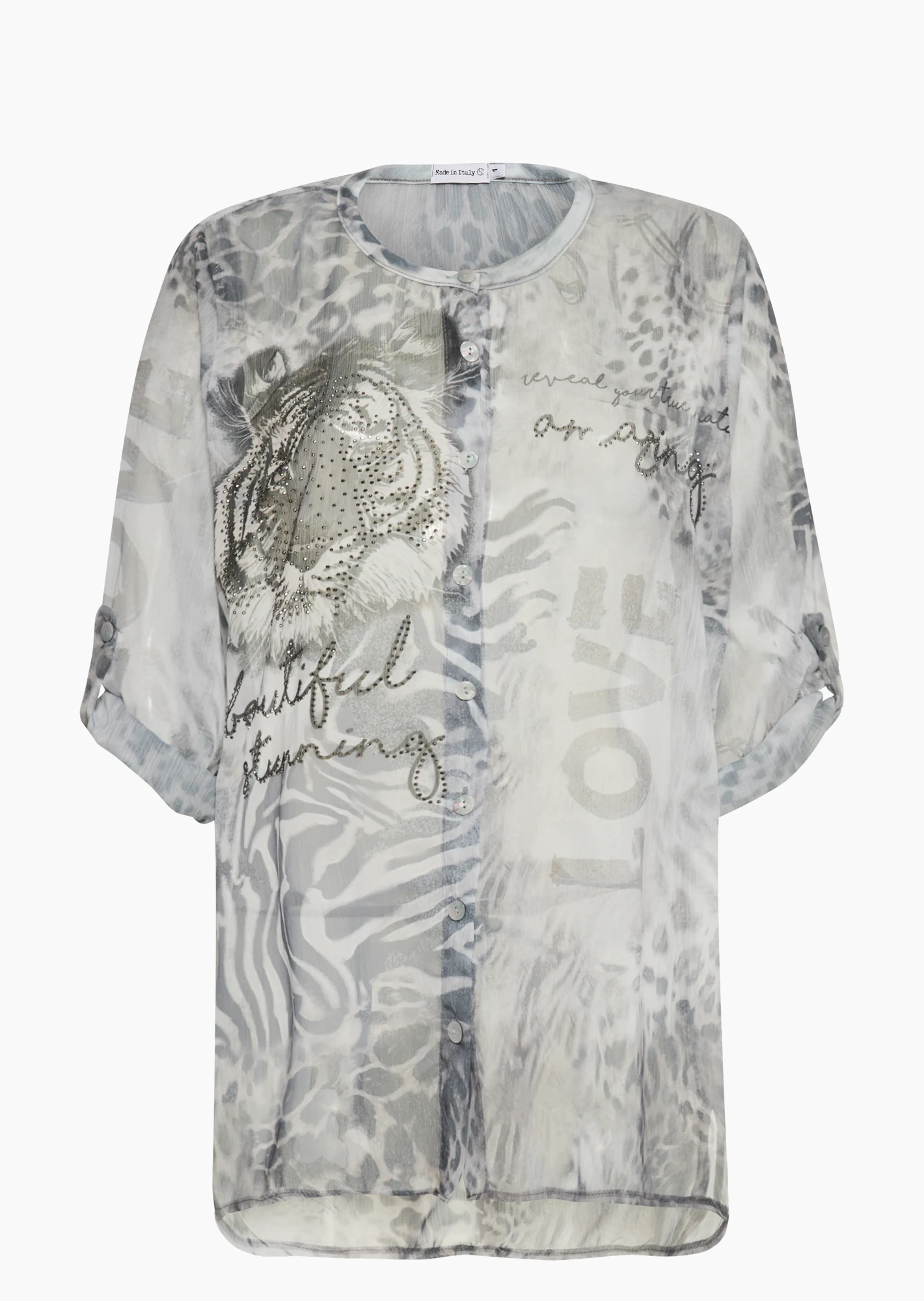 transparente Bluse im Animalprint, crema-schwarz