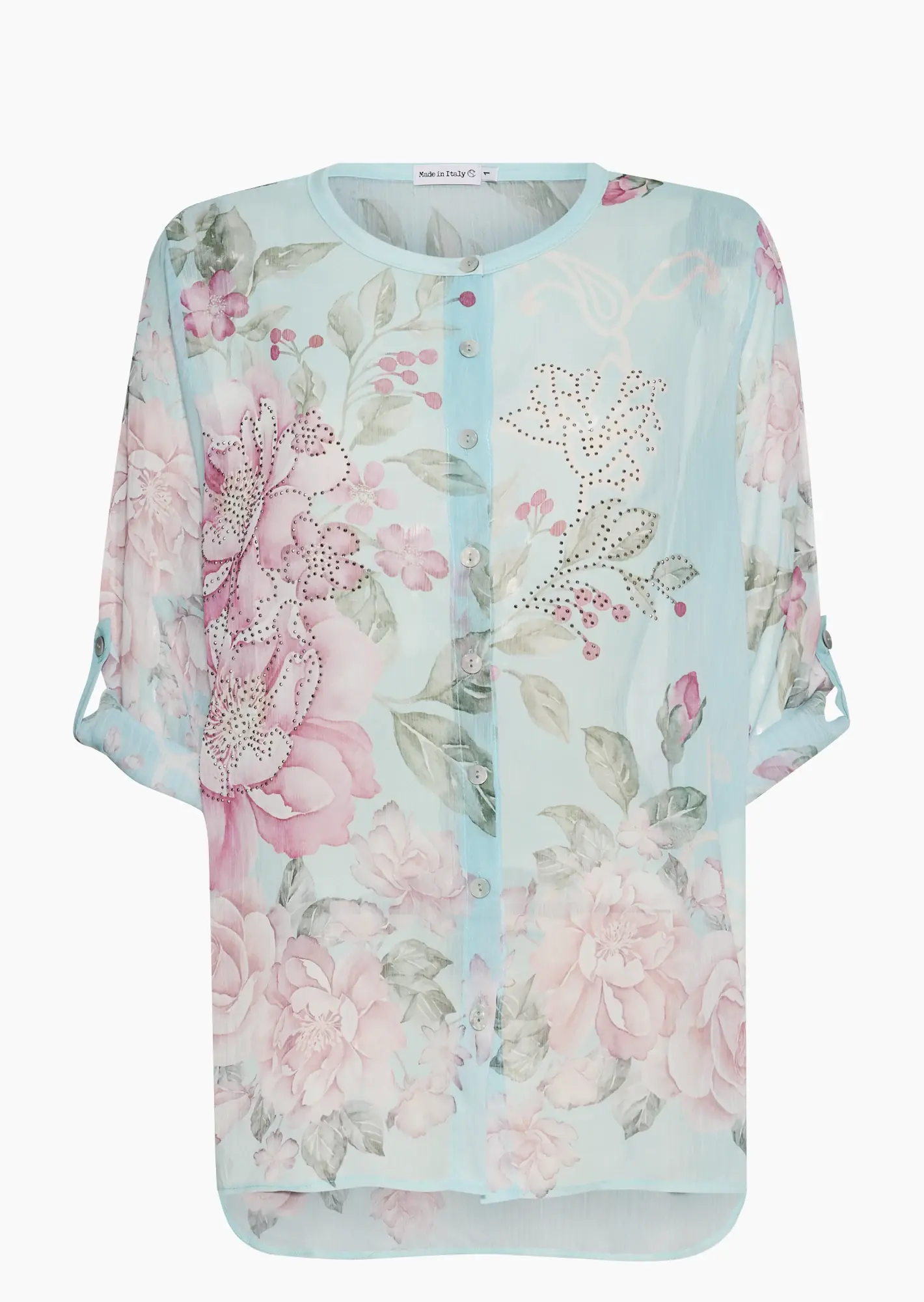 transparente Bluse im Alloverprint, türkis