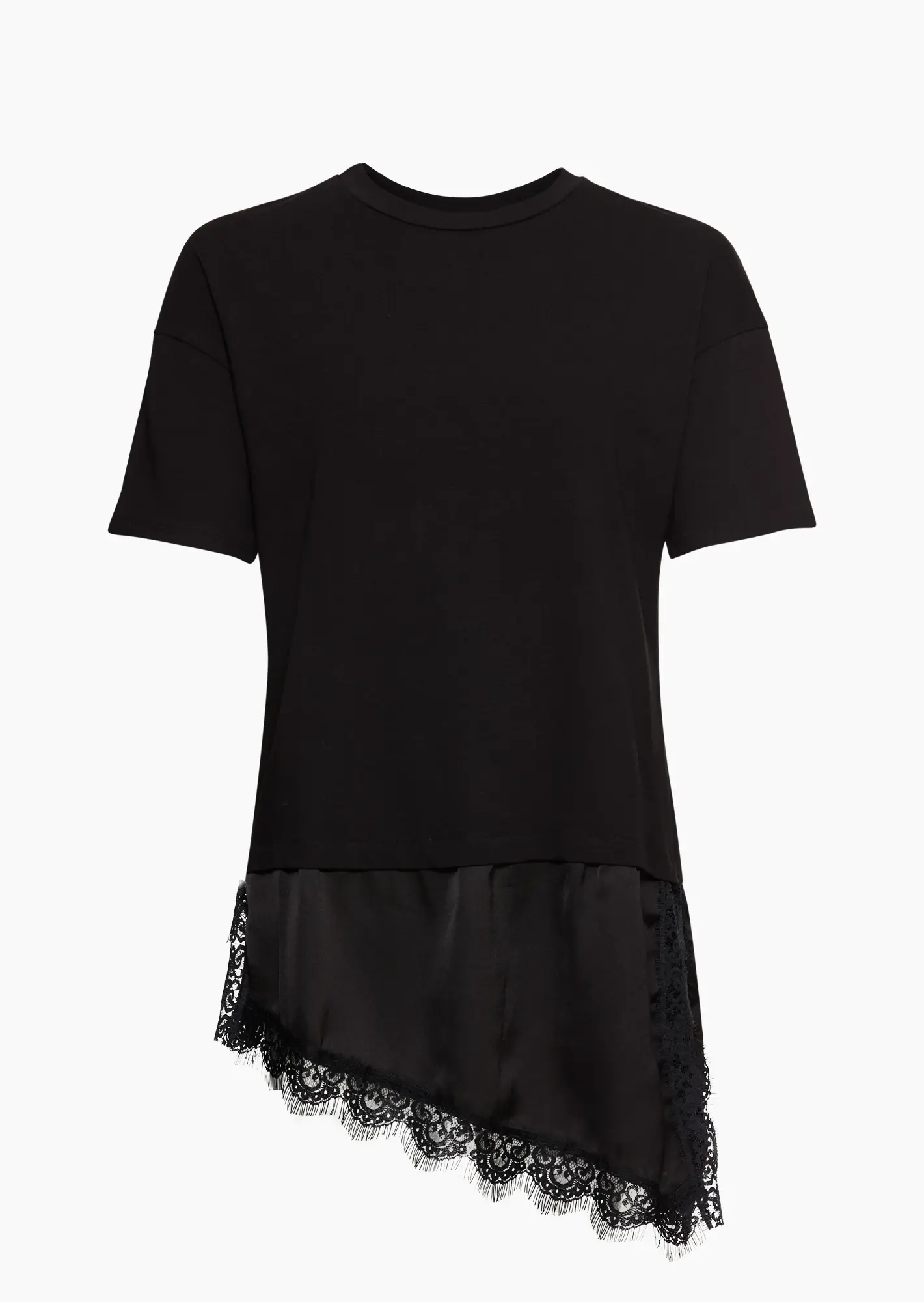 Shirt mit asymmetrischem Spitzensaum, schwarz
