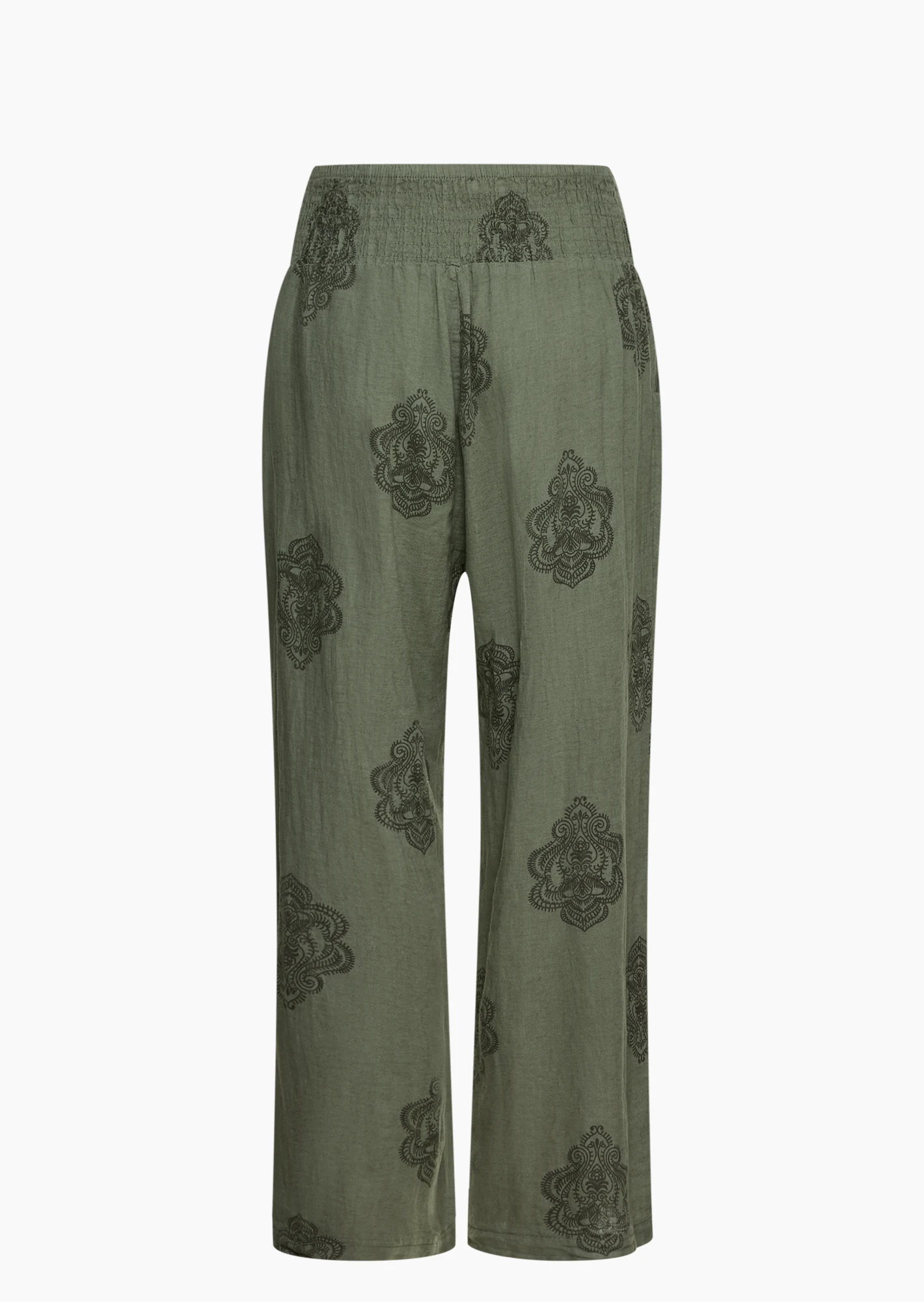 Leinenhose mit Ornamenten, khaki
