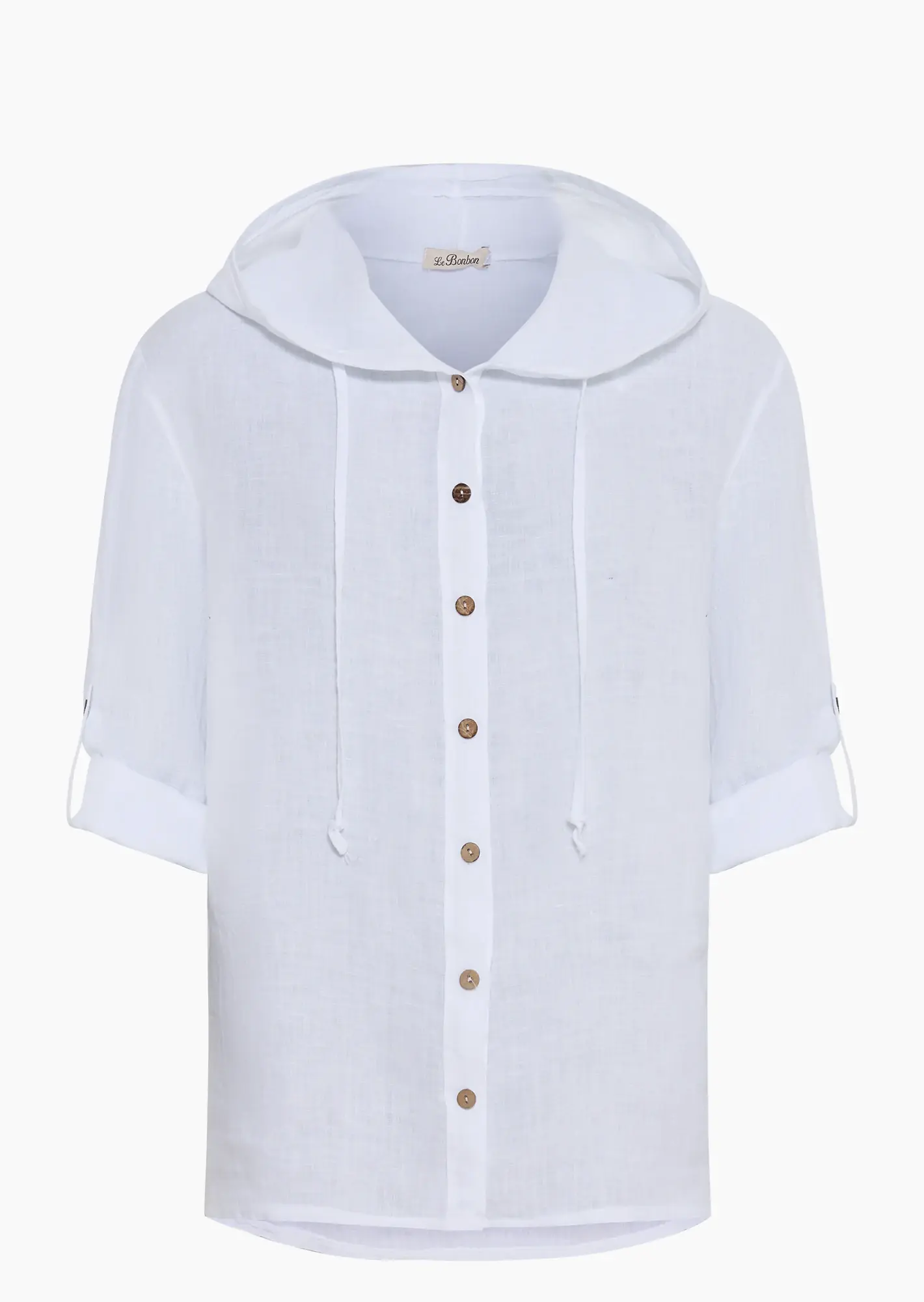 Leinenbluse mit Kapuze, weiß