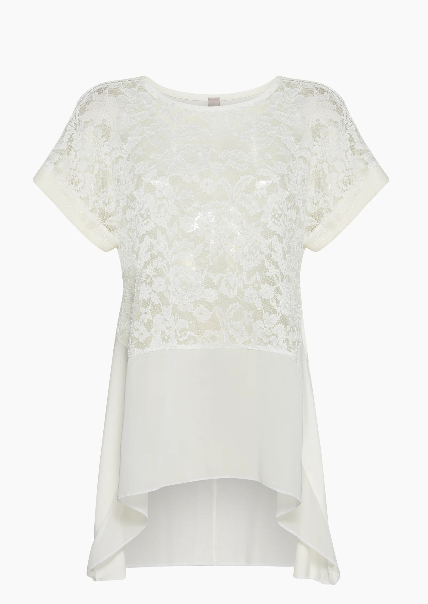 Shirt mit transparenter Spitze, offwhite