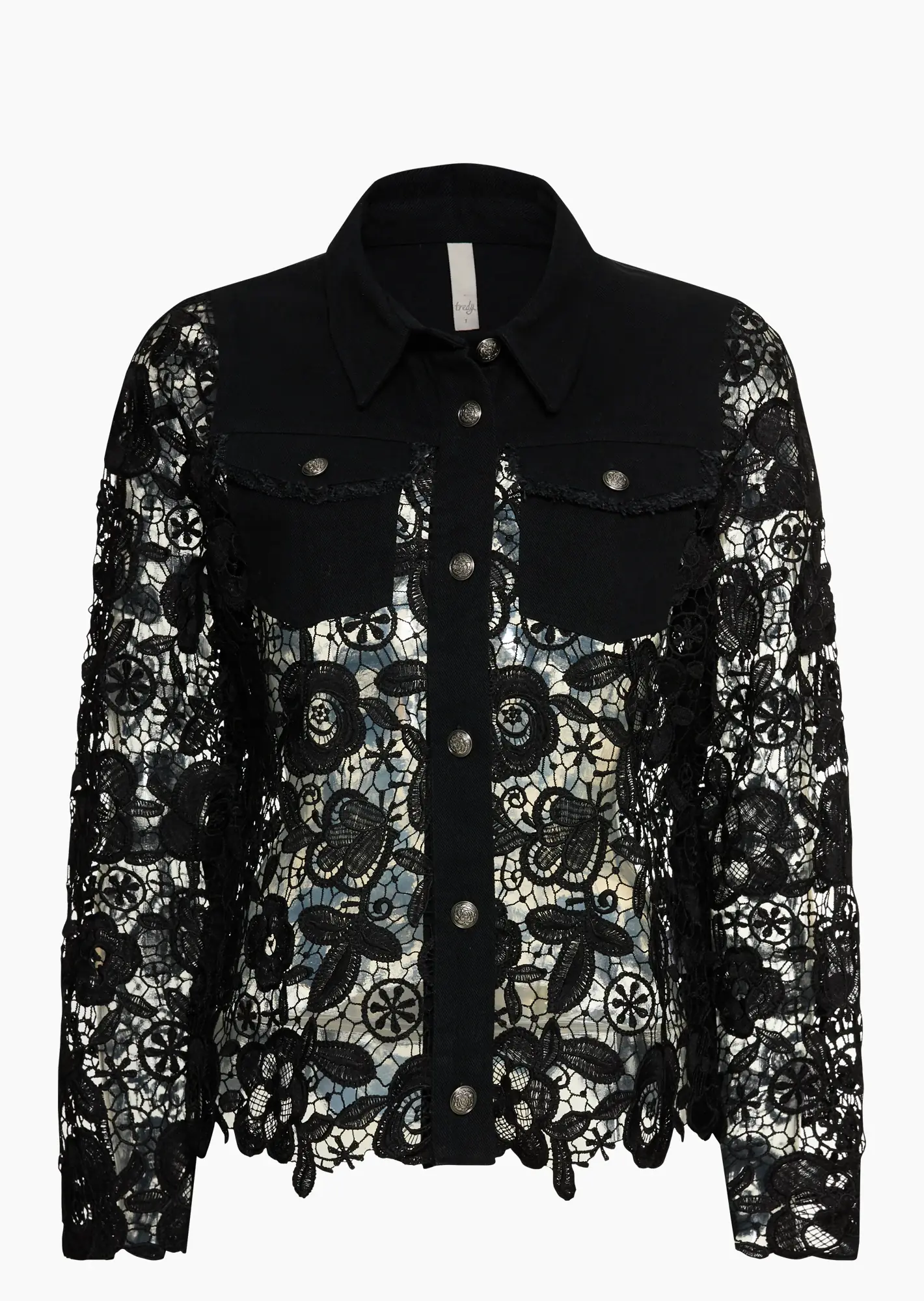 Jeansjacke in Allover-Häkeloptik, schwarz