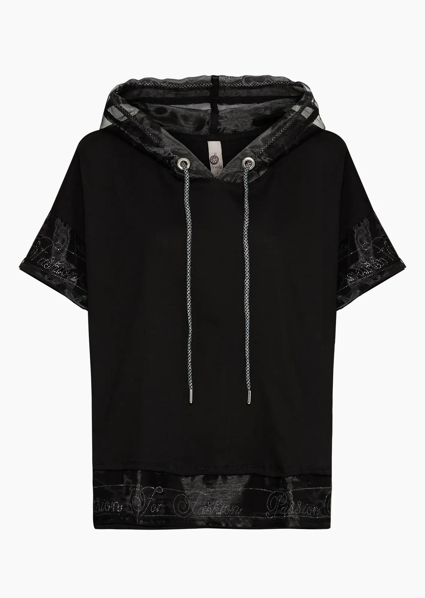 Shirt mit Organzadetails, schwarz