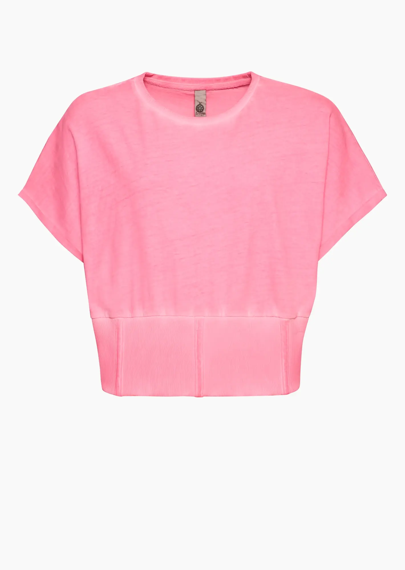 Croppped Shirt mit breitem Bündchen, neonpink
