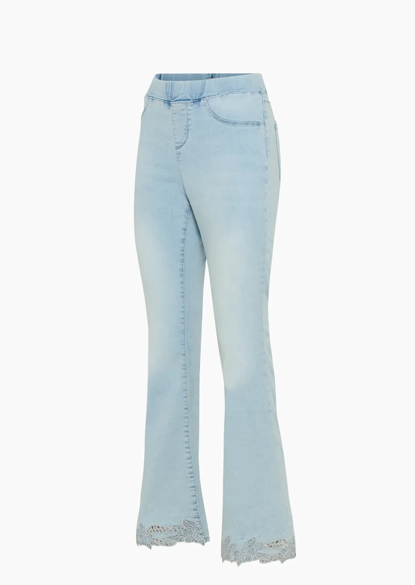 Jeggings im Bootcut-Style mit Stickerei, bleached denim
