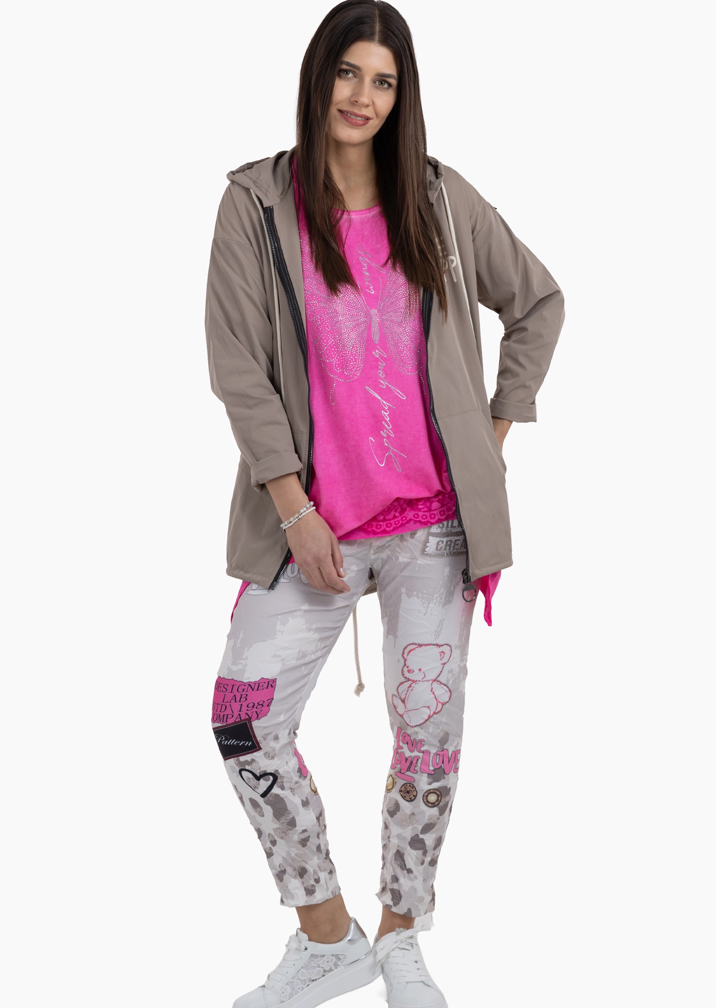 Joggpants mit detailverliebtem Print, sand
