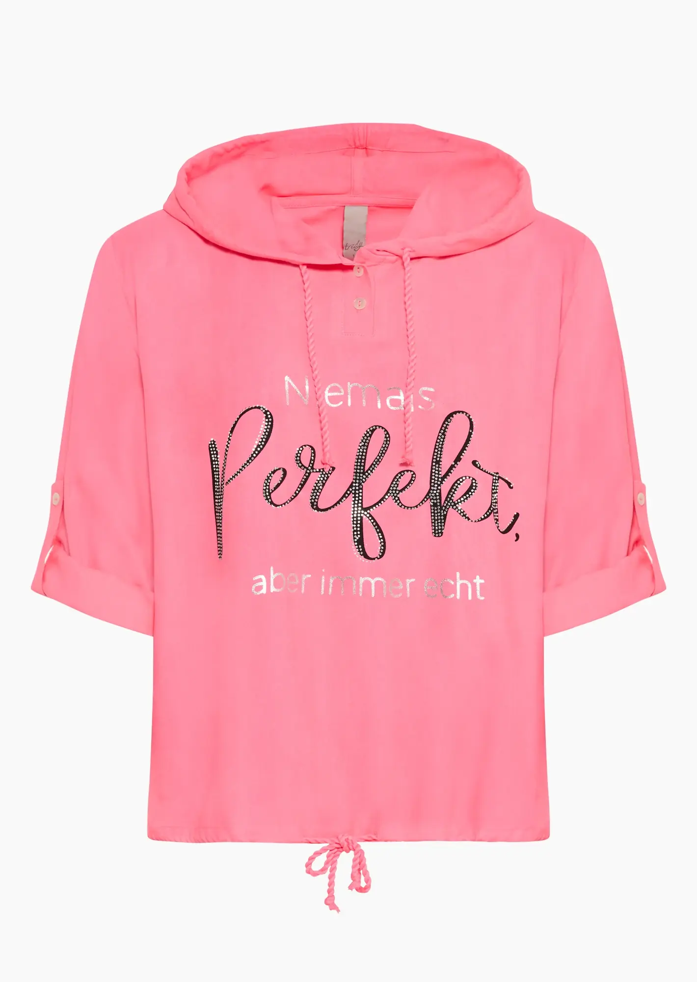 leichte Bluse mit Statement, neonpink