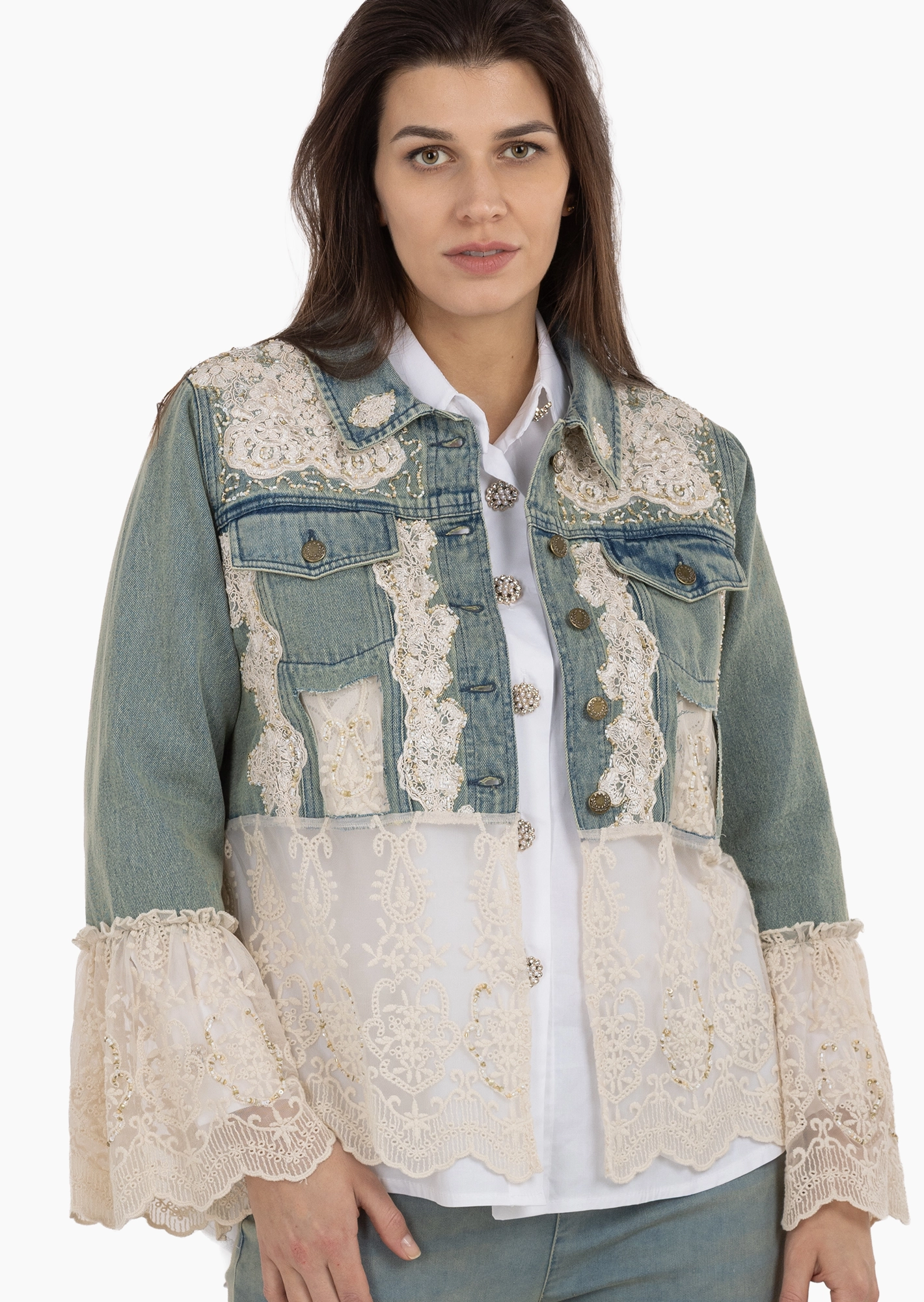 Jeansjacke mit Stickerei, light blue denim
