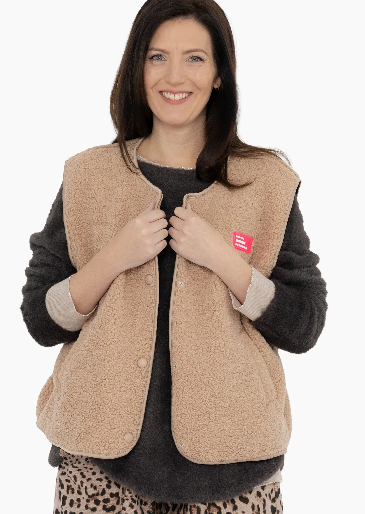 Weste in Teddy-Fleece, camel