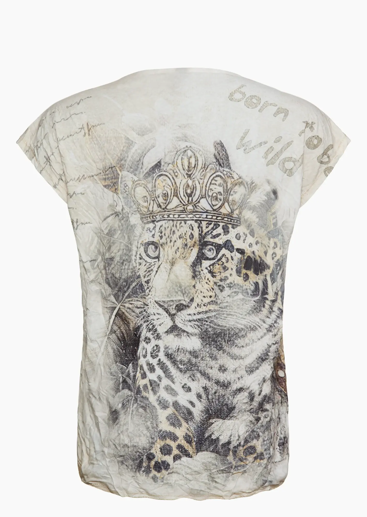 Shirt mit Leoprint & Ziersteinen, crema