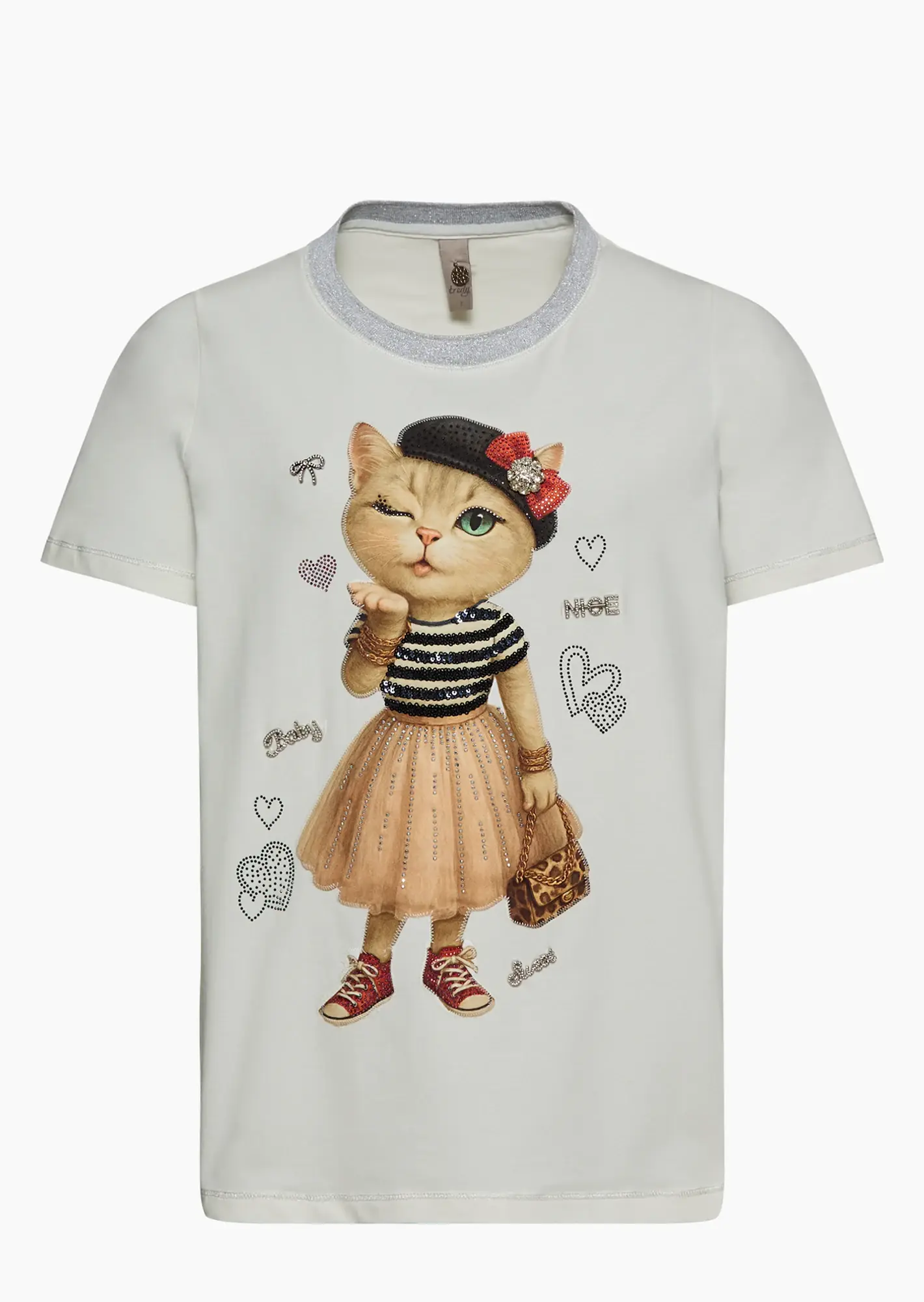 Shirt mit Print & Glitzer, offwhite