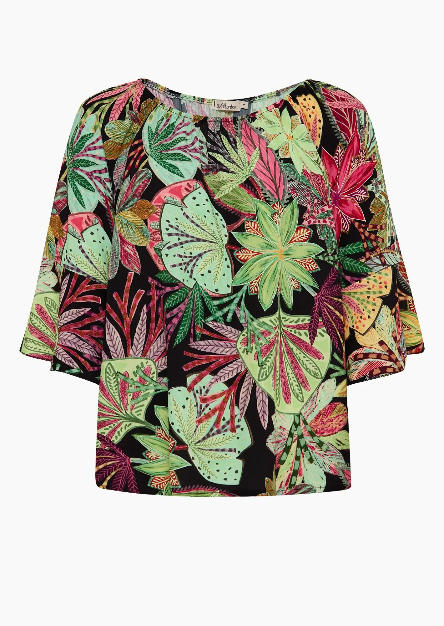 Bluse im Alloverprint mit Volant, schwarz