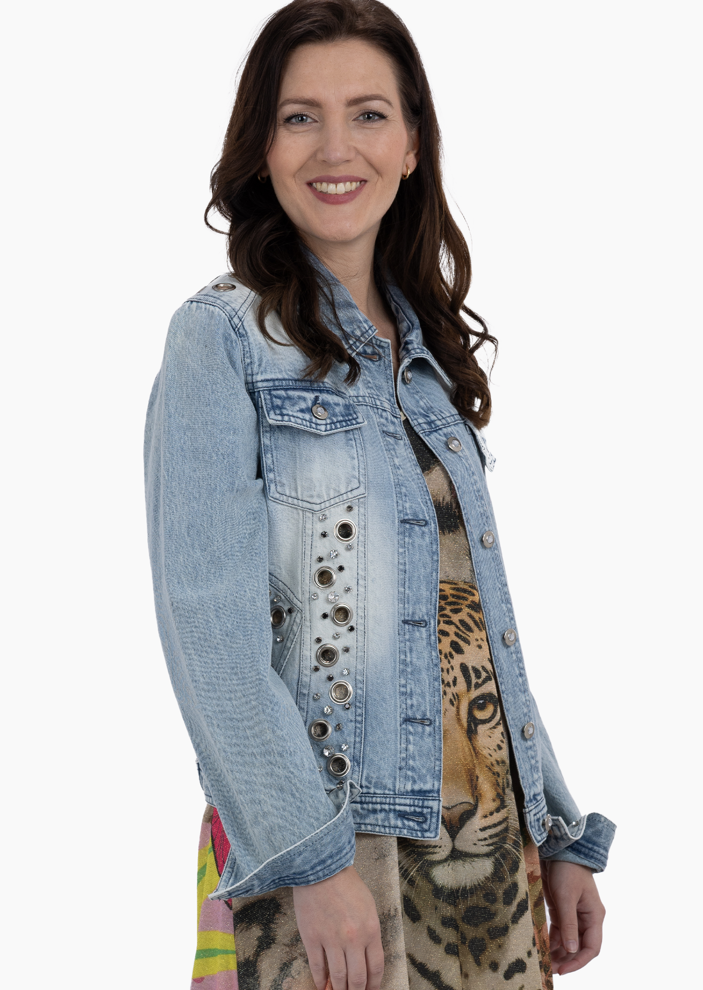 Jeansjacke mit stylischen Applikationen, bleached denim