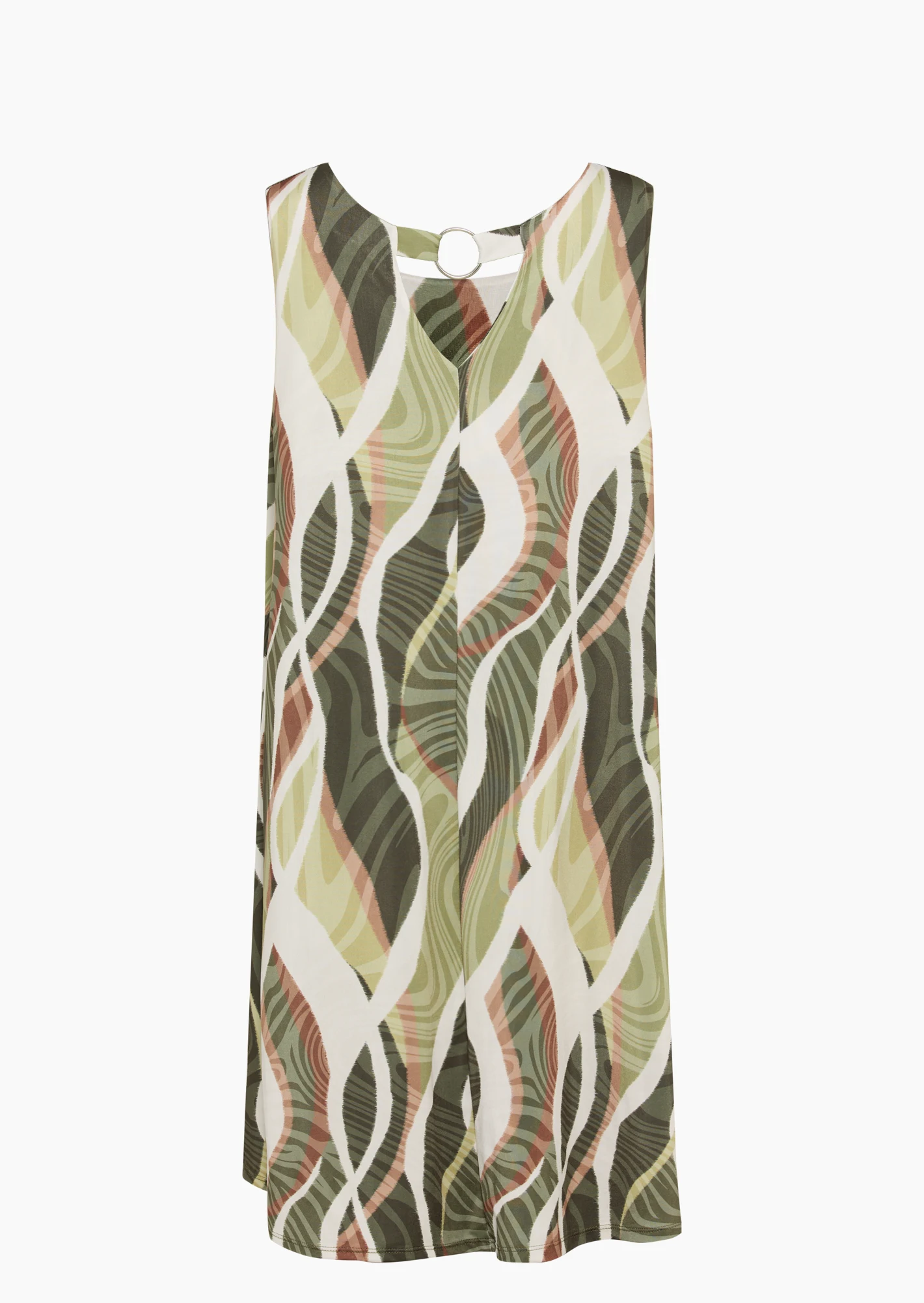 Fließendes Midi-Kleid mit Zierring, khaki