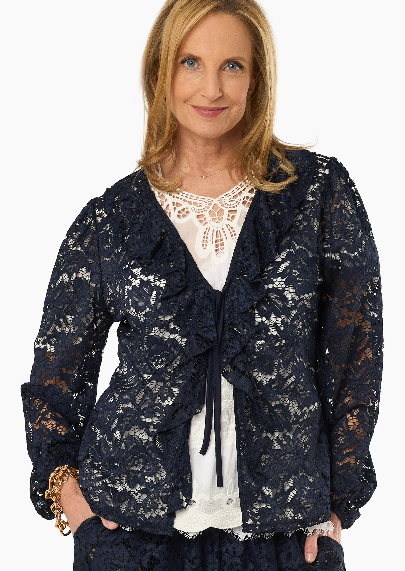 Jacke im Alloverspitzendesign, navy