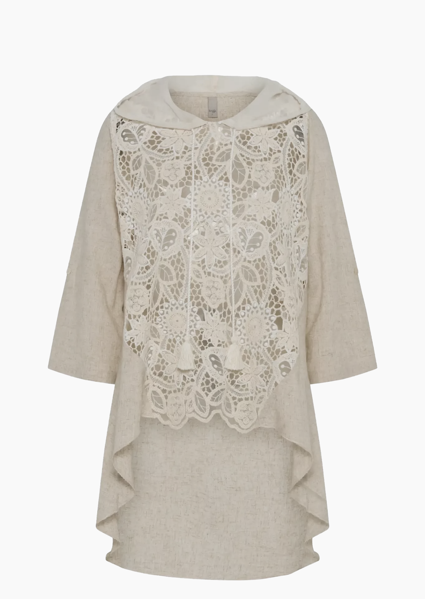 Bluse im Leinenmix mit Häkelspitze, sand-melange
