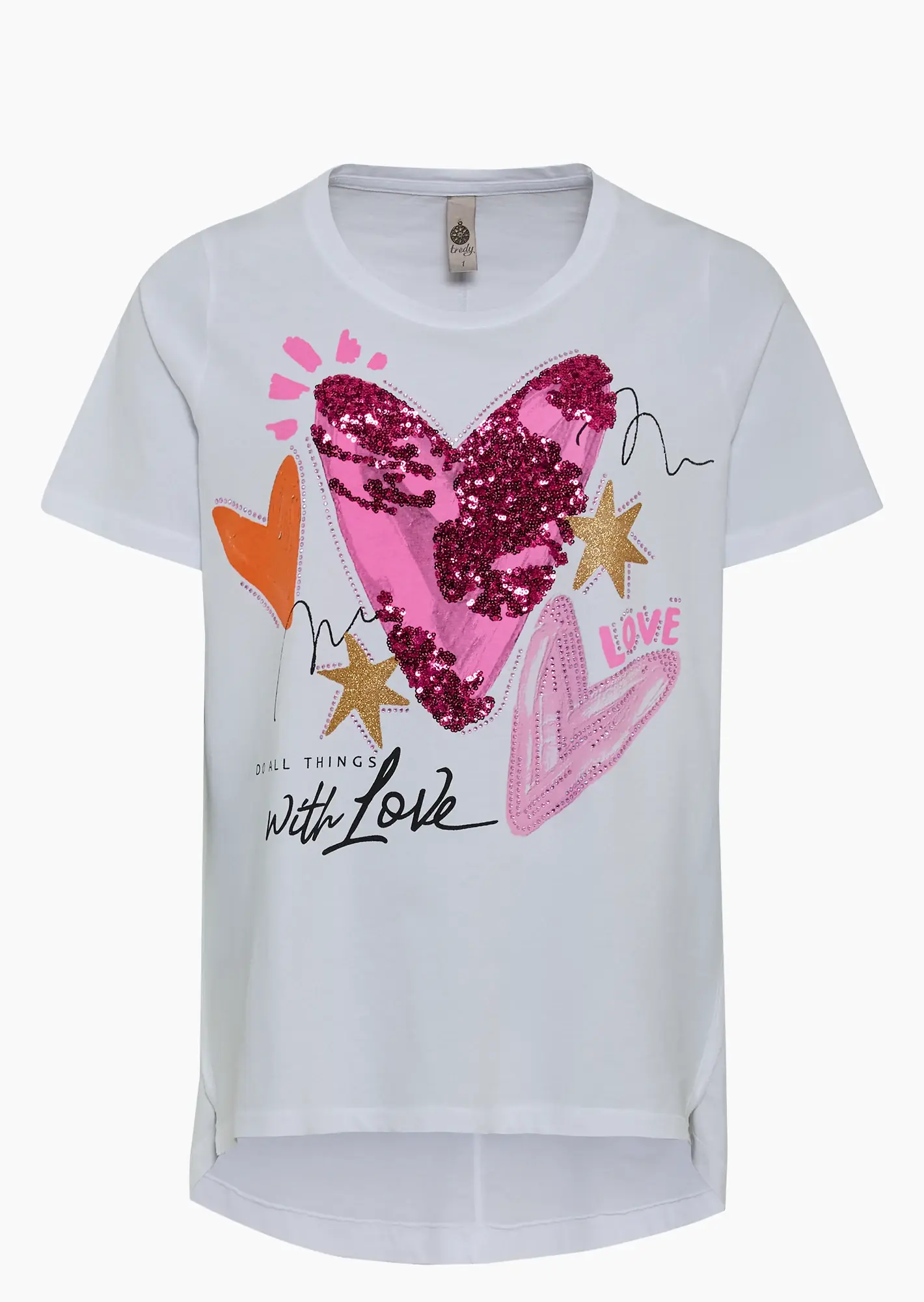 Shirt mit Pailletten & Ziersteinen, weiß