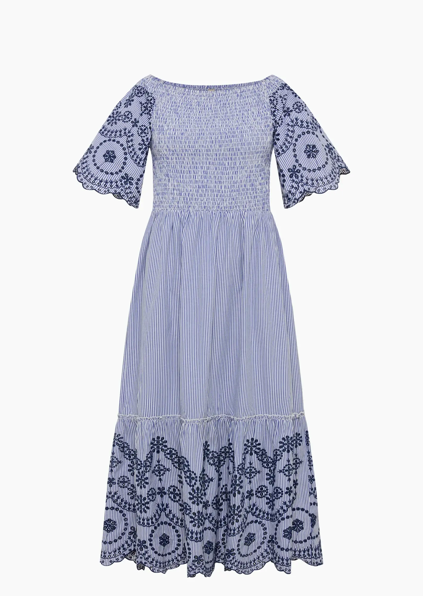 gestreiftes Kleid mit Stickerei, blau-weiß