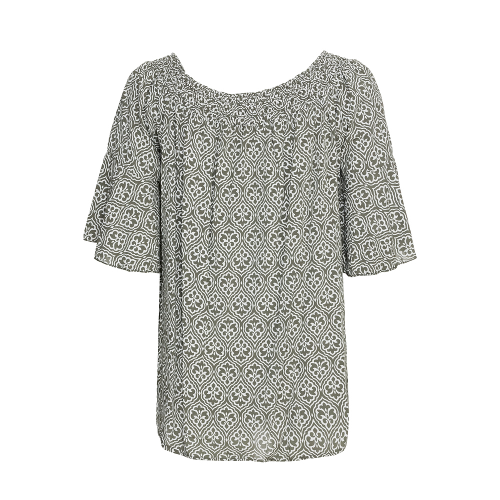 Bluse mit Carmen-Ausschnitt, khaki