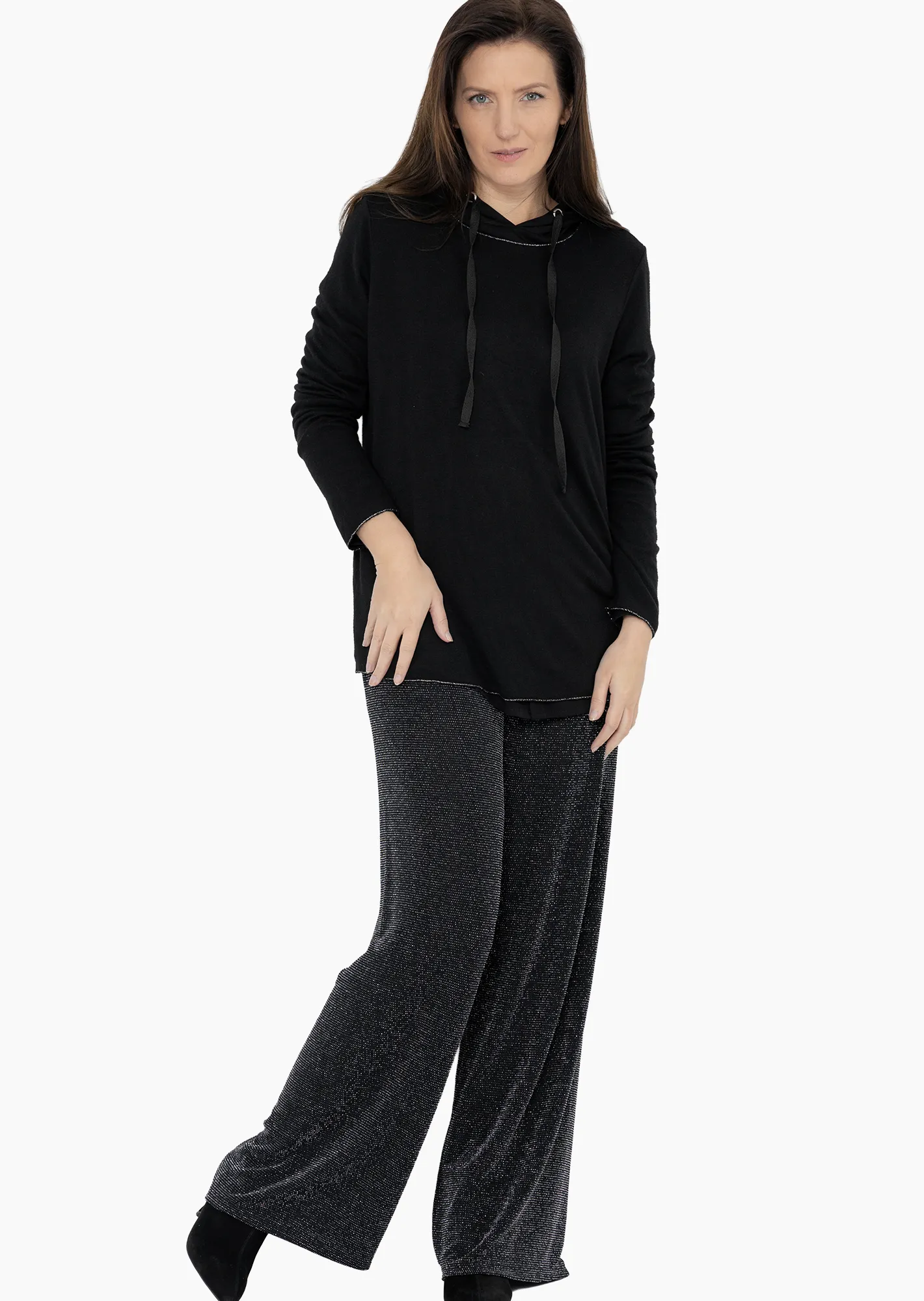 Wide Leg mit Glitzereffekt, schwarz