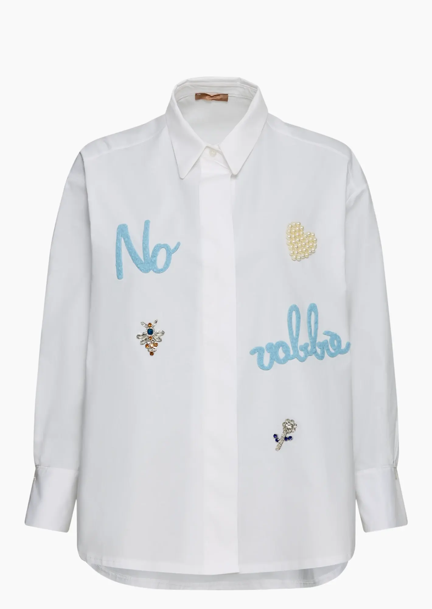Bluse mit Perlen- und Ziersteindetails, weiß