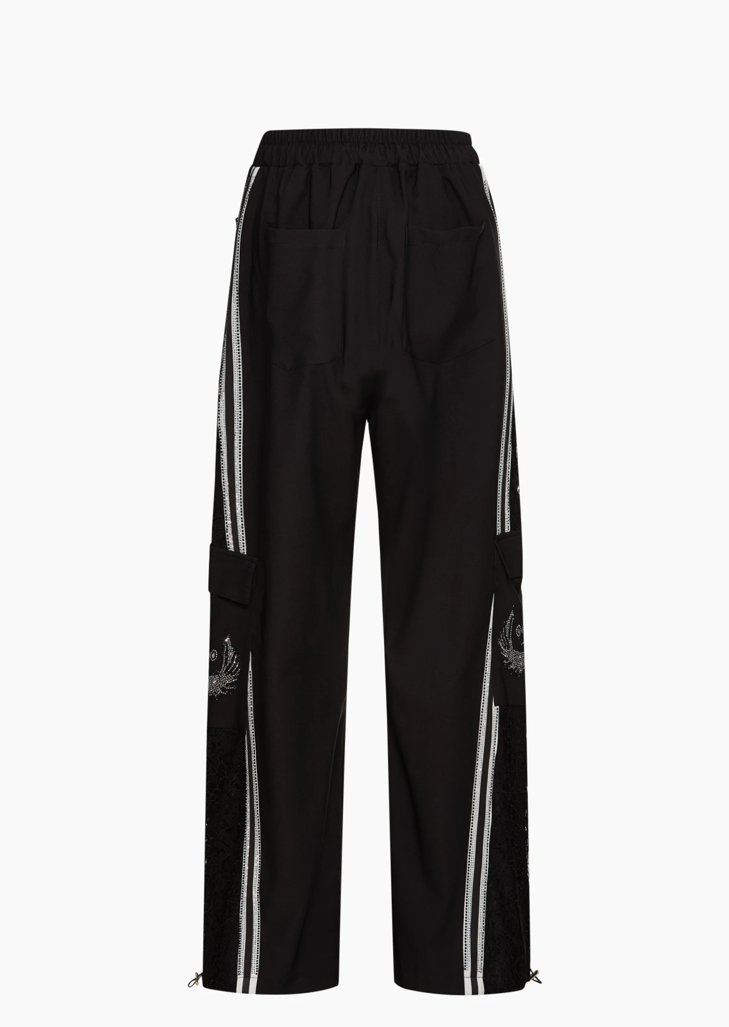 Hose Wide Leg mit dekorativen Details, schwarz