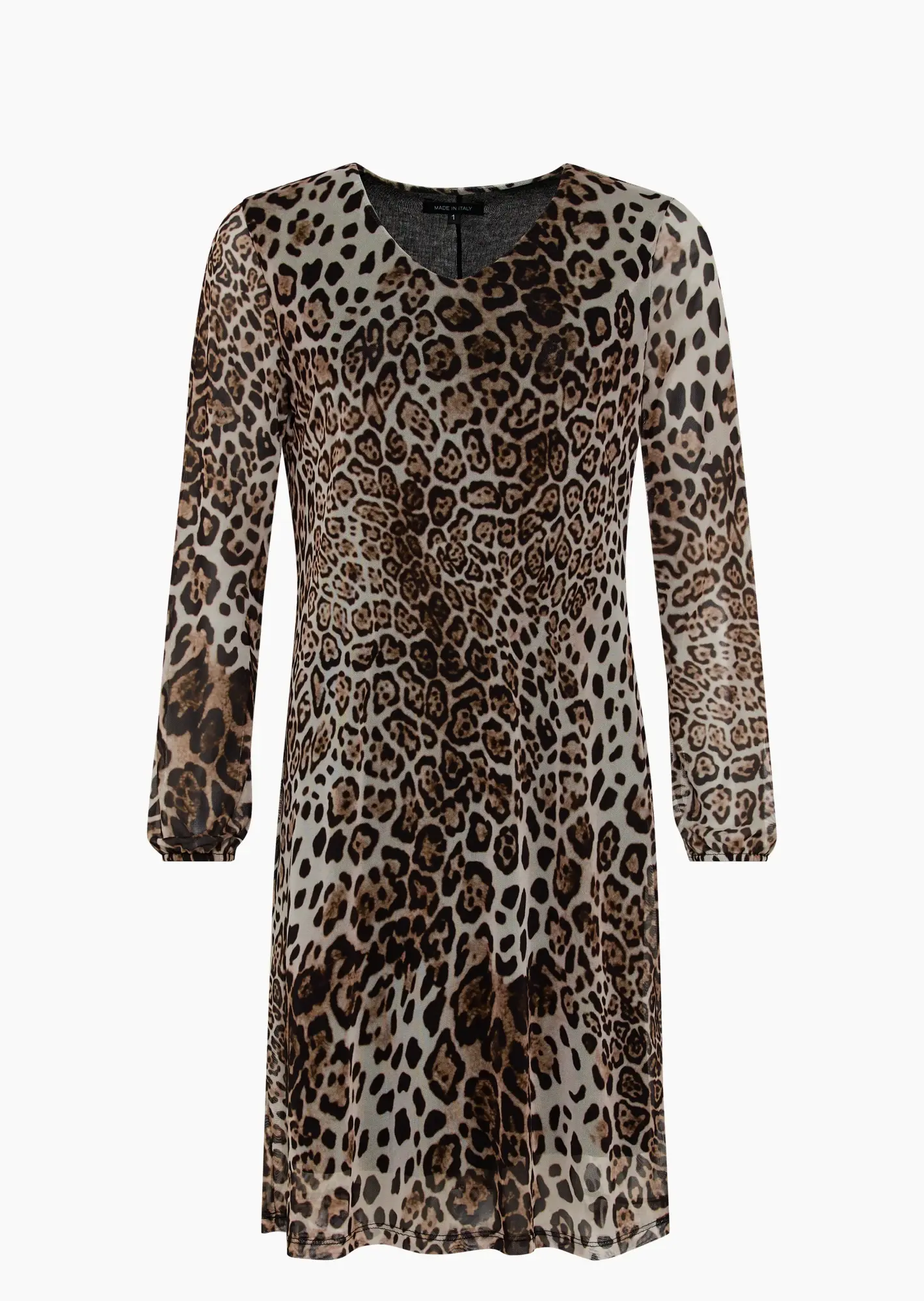 Midi-Kleid im Alloverleoprint, schwarz-crema